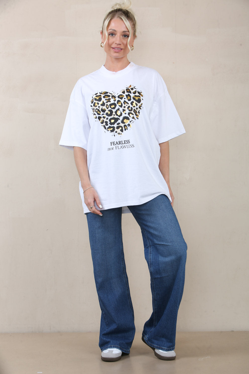 220GSM Oversize T-Shirt In Leopard Heart Foil Print