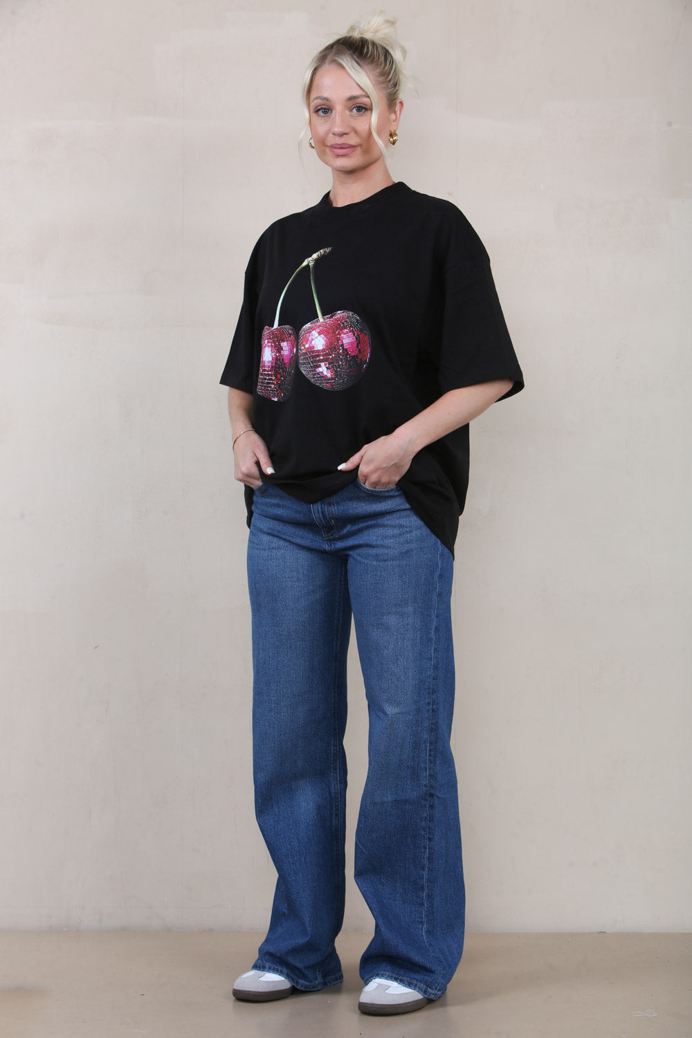 220GSM Oversize T-Shirt In Disco Cherry Print