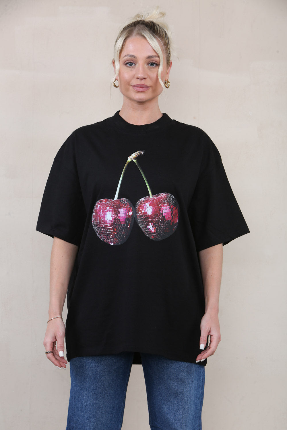 220GSM Oversize T-Shirt In Disco Cherry Print