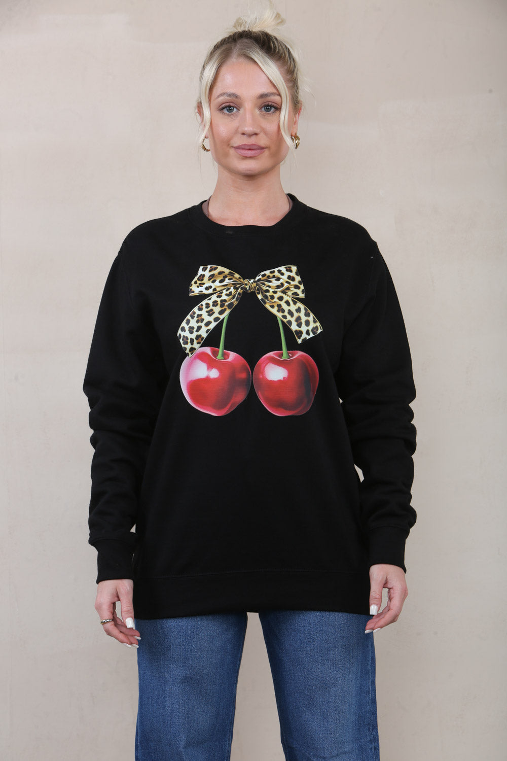 Cherries With Leopard Print Bow Sweatshirt