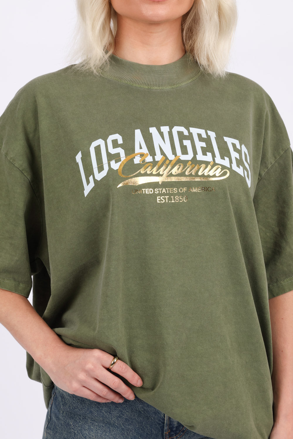 220GSM Oversize Acid Washed T-Shirt In Los Angeles California Foil Print