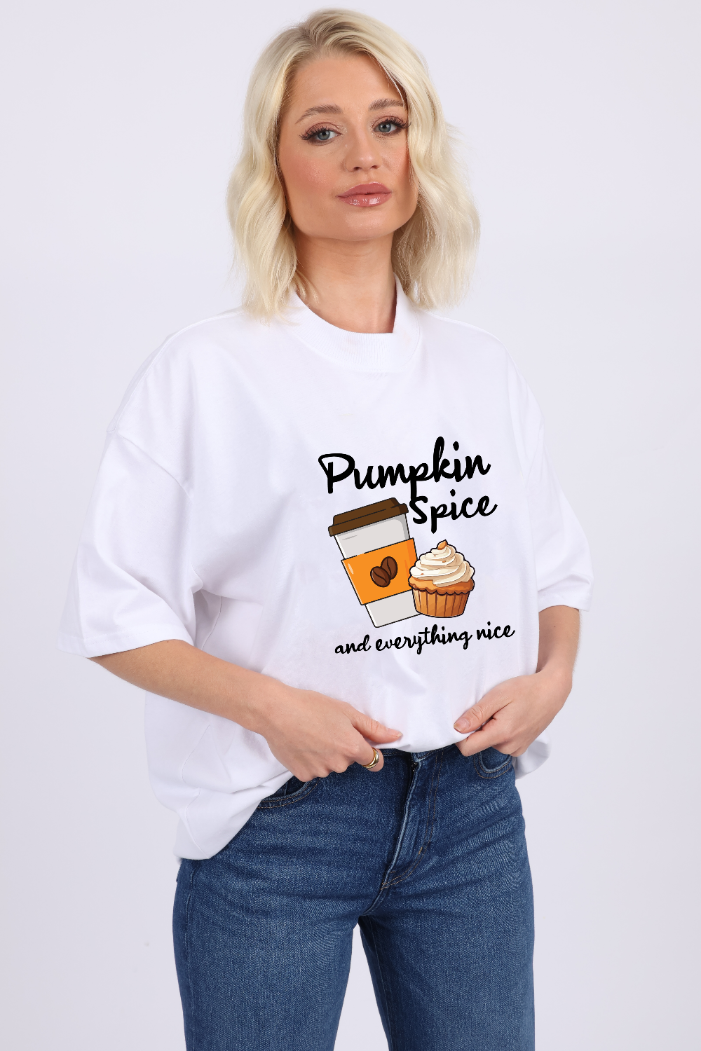 220GSM Oversize T-Shirt In Pumpkin Spice Coffee Print