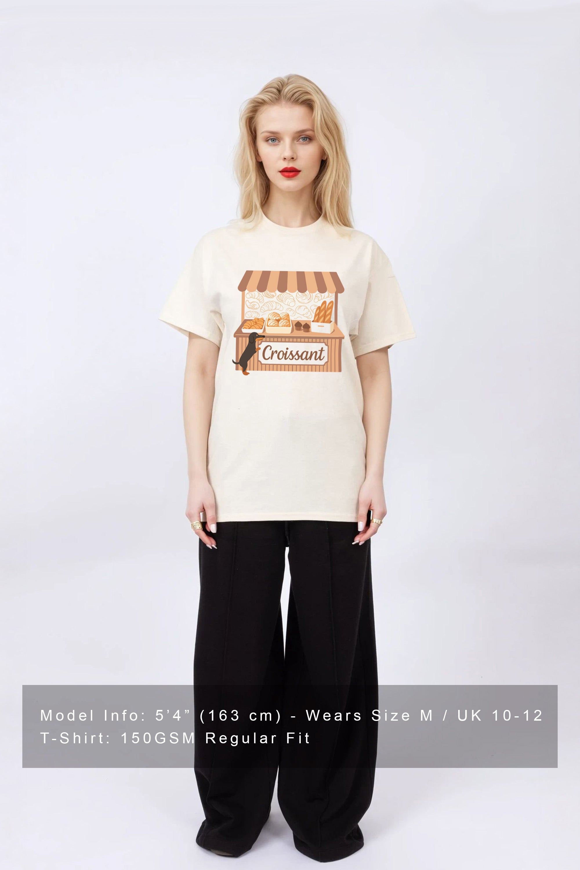 Regular Fit T-shirt in Croissant Cart Food Print