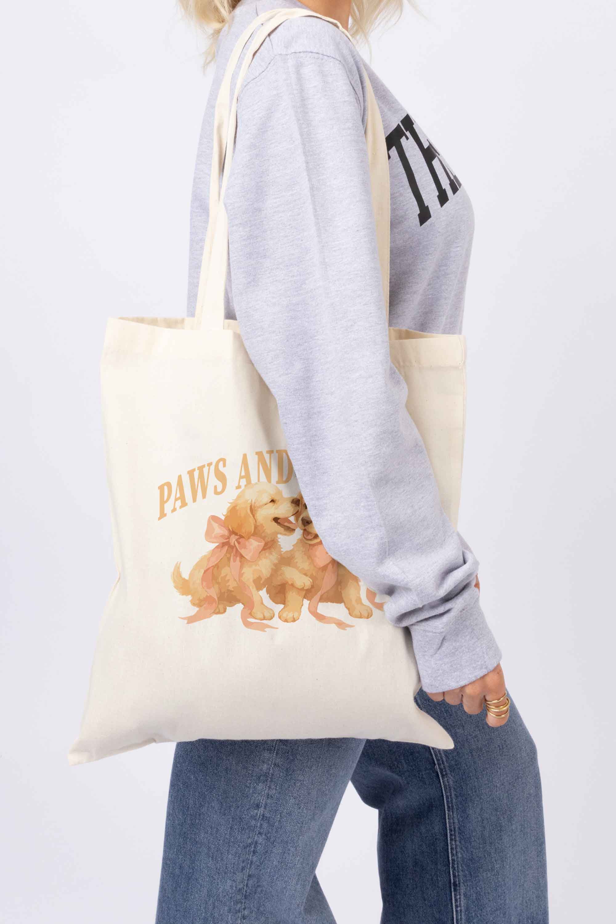 Paws and Cuddles Puppies Printed Cotton Tote Bag