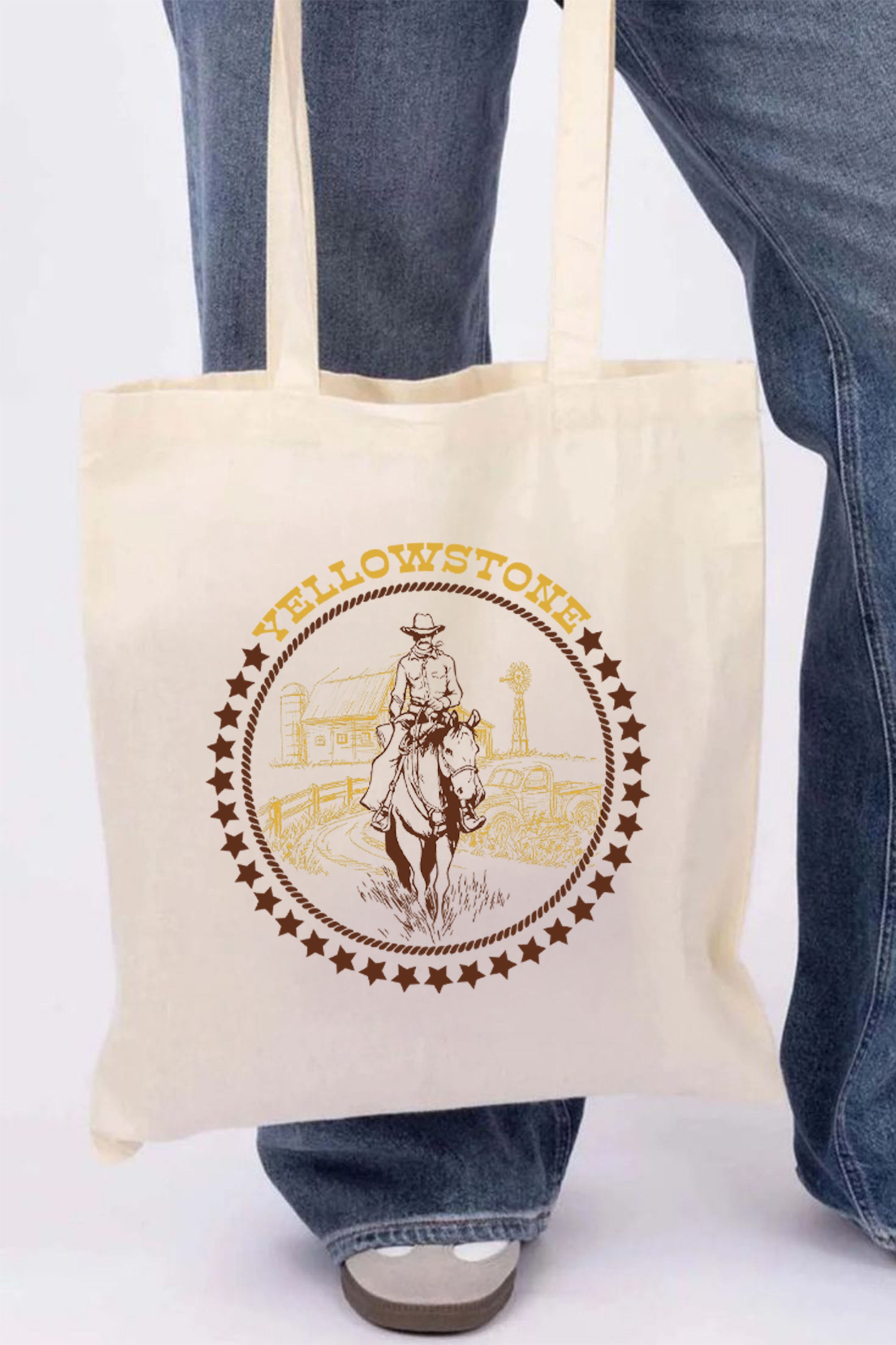 Yellow Stone Printed Cotton Tote Bag