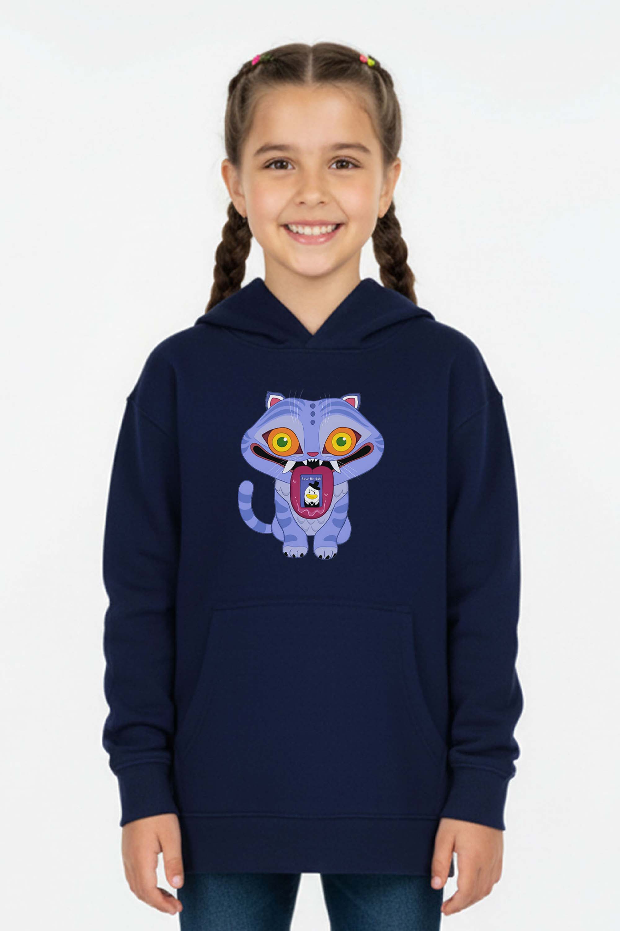 Kids K-Pop Derpy Demon Cat Graphic Printed Hoodie