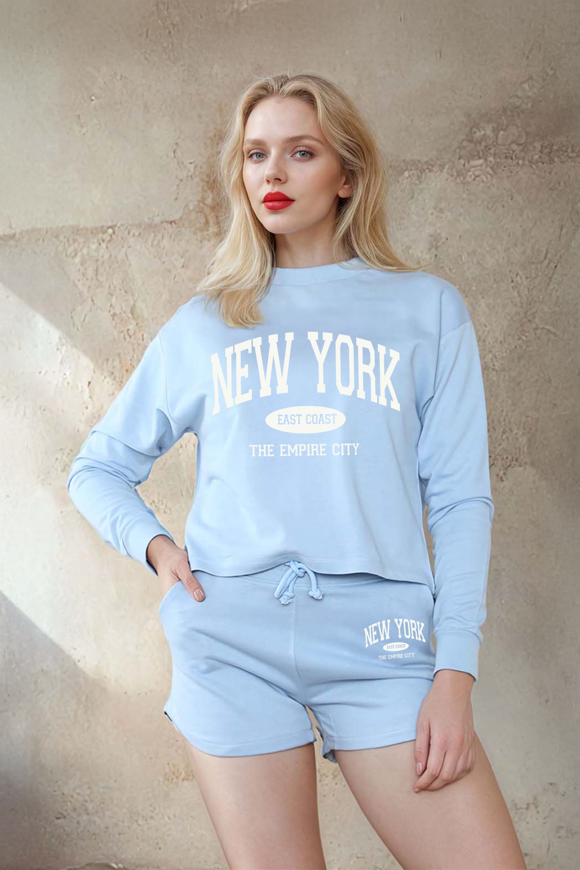 New York Varsity Printed Sweatshirt & Shorts Set (Pack Of 6 Sets)