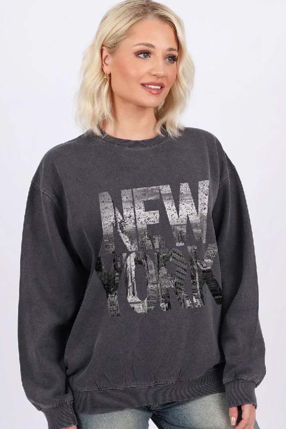 Overdye Sweatshirt In New York Skyline Distressed Print