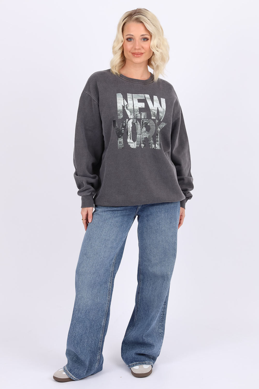 Overdye Sweatshirt In New York Skyline Distressed Print