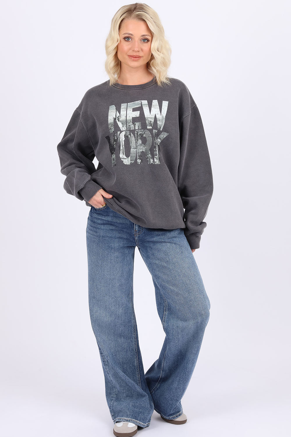 Overdye Sweatshirt In New York Skyline Distressed Print