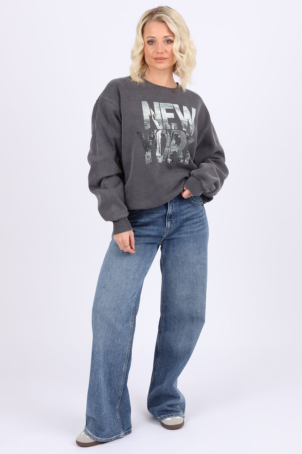 Overdye Sweatshirt In New York Skyline Distressed Print