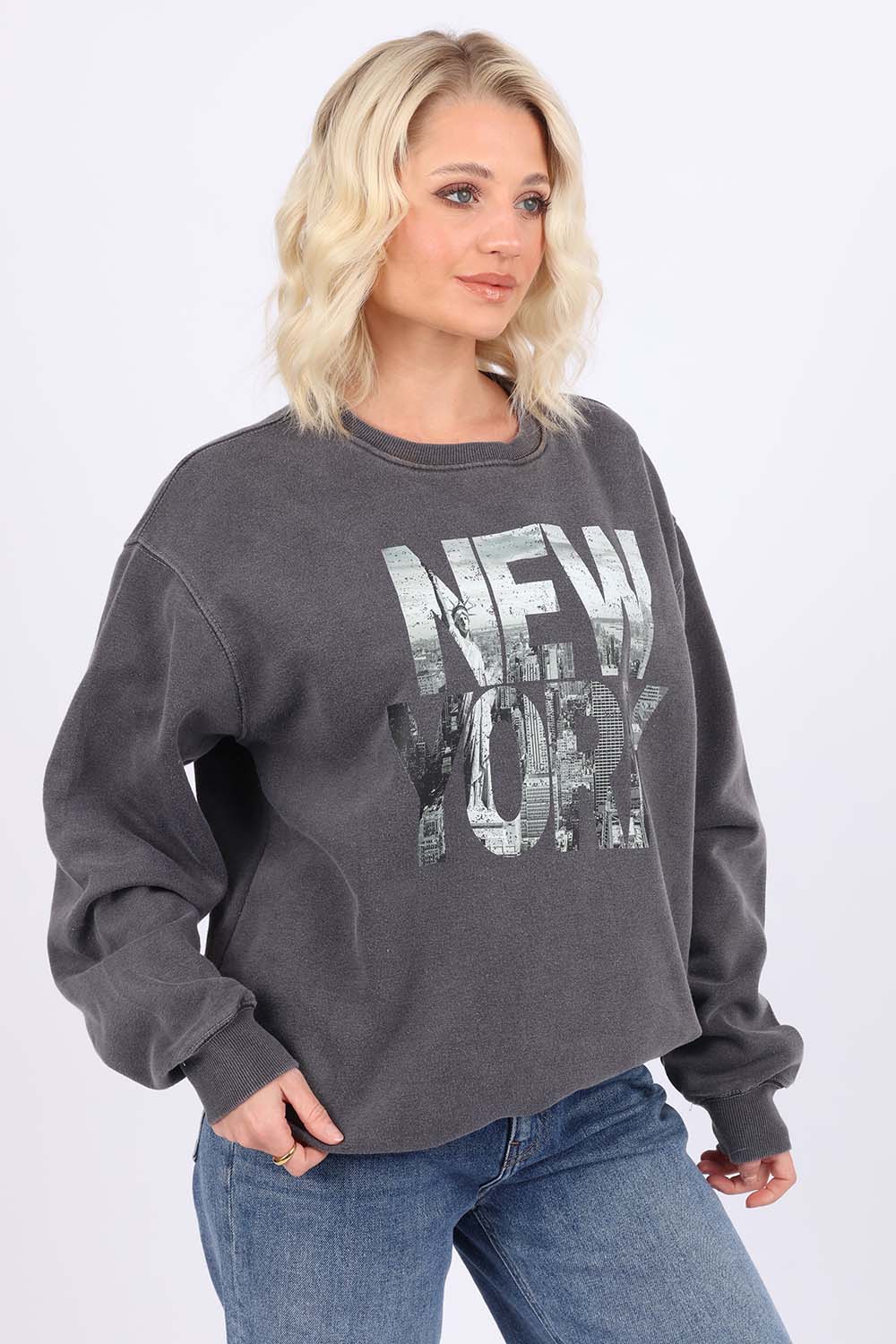 Overdye Sweatshirt In New York Skyline Distressed Print