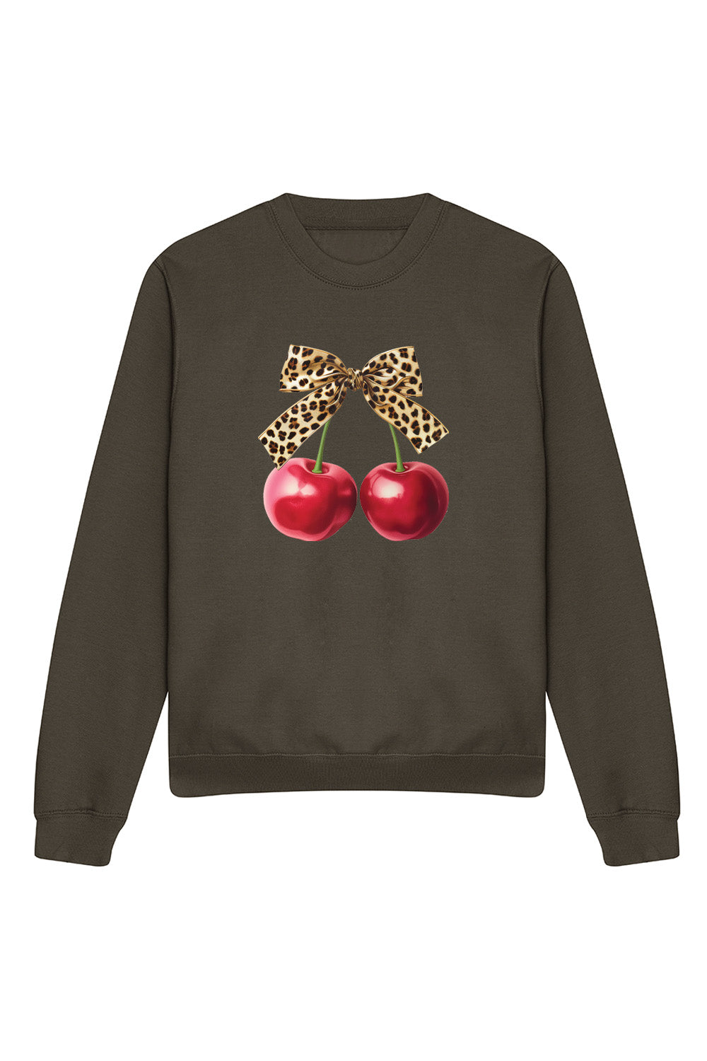 Leopard Cherry Bow Sweatshirt | Fashion Graphic Crewneck Long Sleeve Top