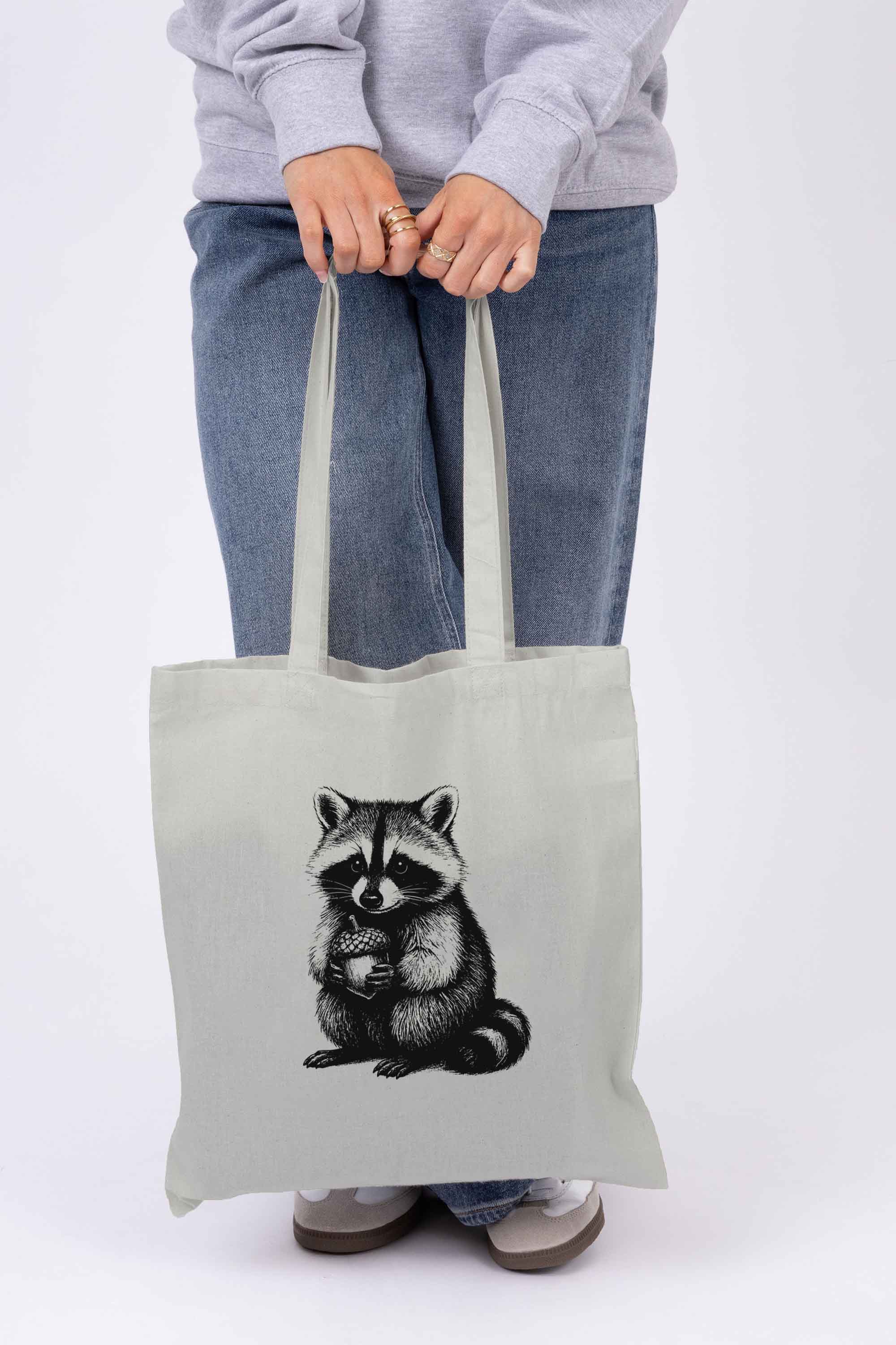 Raccoon Line Art Printed Cotton Tote Bag