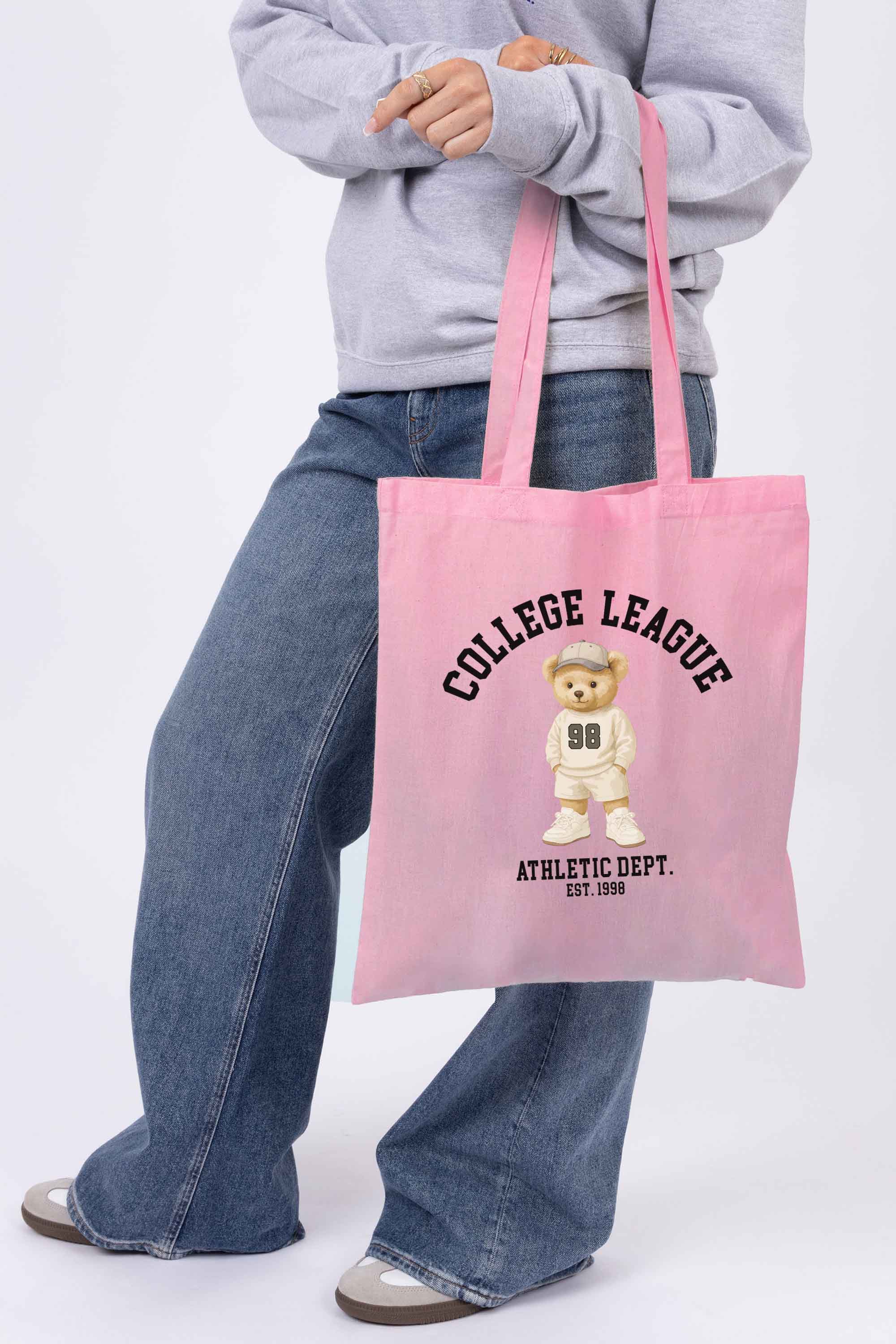 College League Teddy Athletic Printed Cotton Tote Bag
