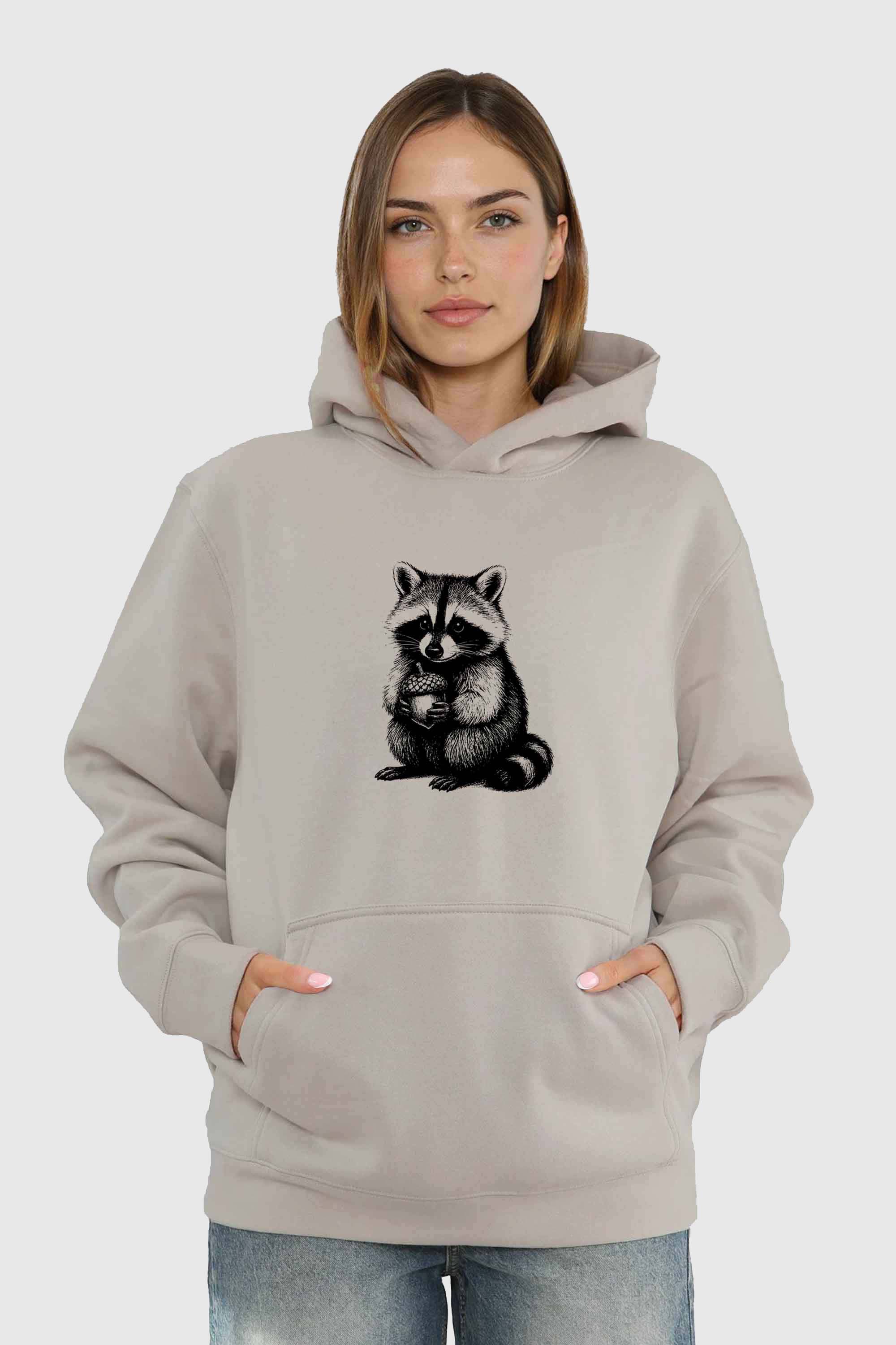 Unisex 280GSM Blended Raccoon Line Art Printed Hoodie