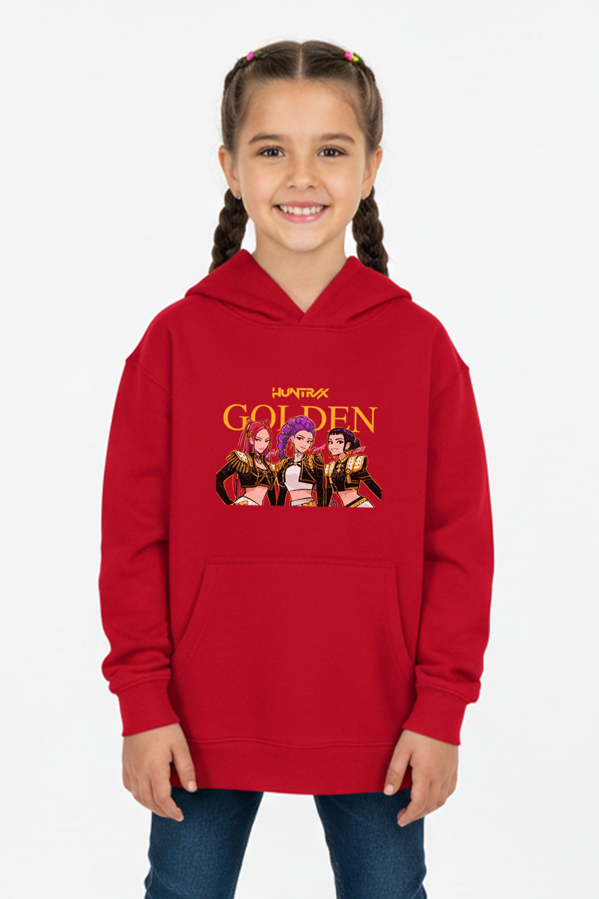 Kids K-Pop Golden Trio Graphic Printed Hoodie
