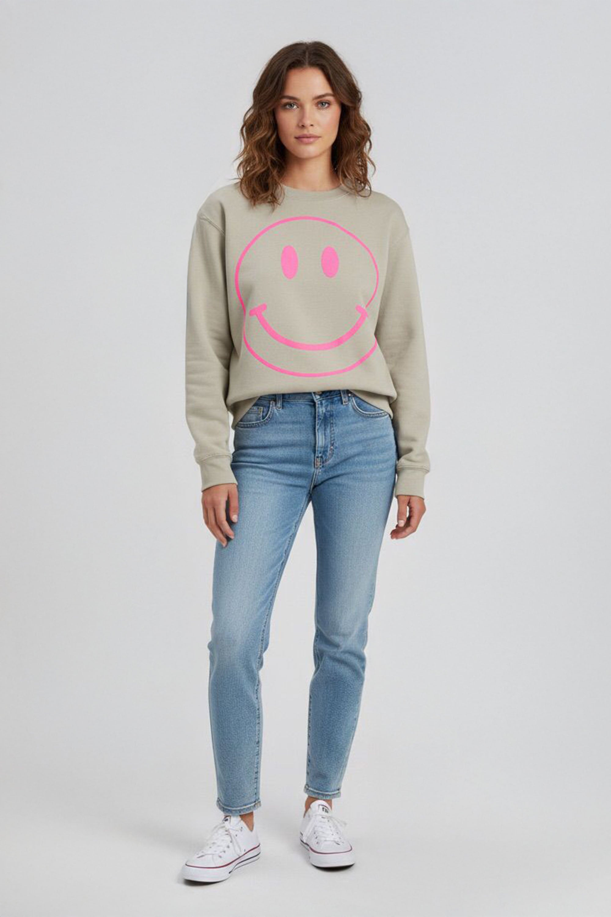 Neon Puff Print Smiley Sweatshirt