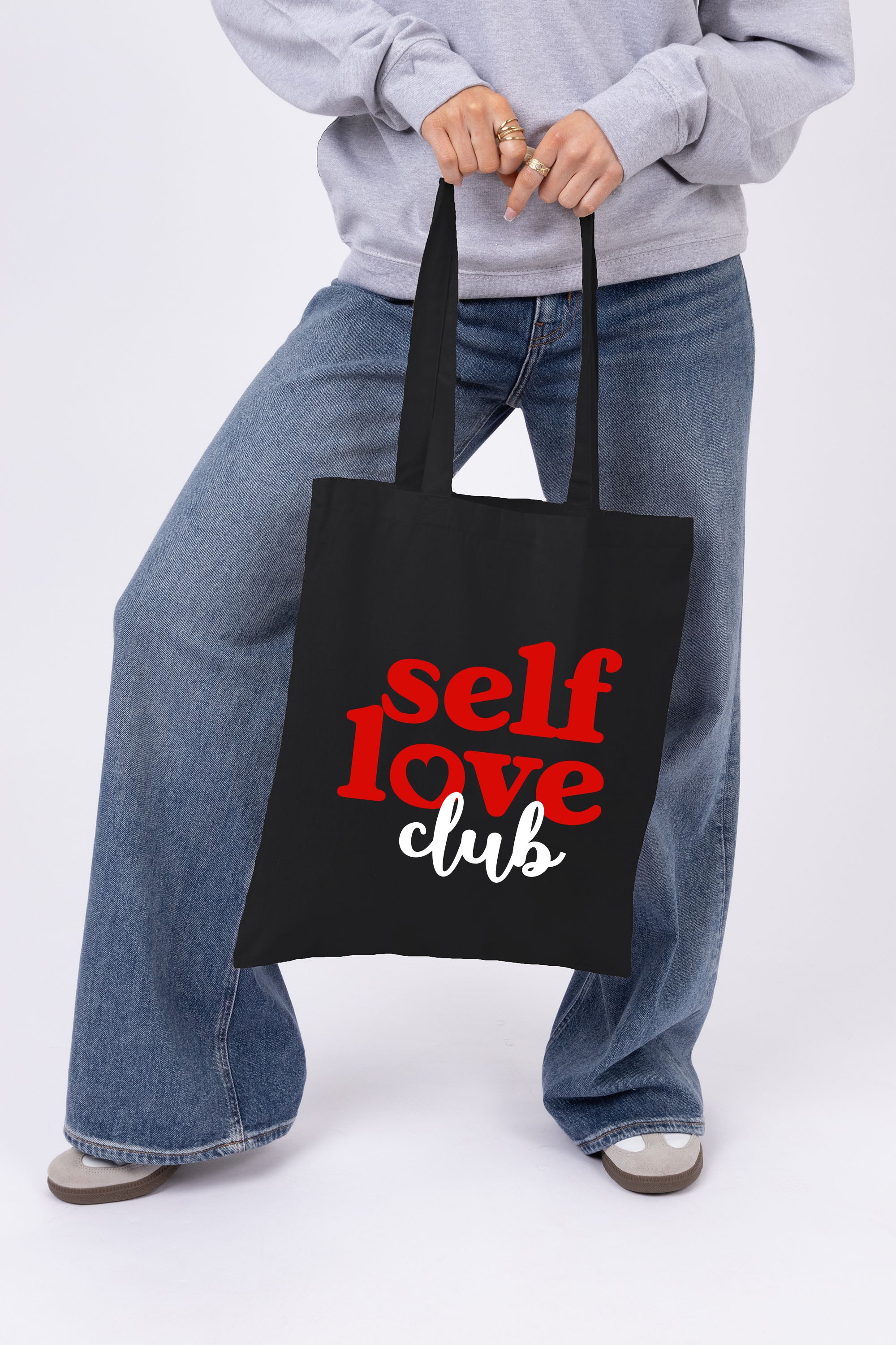 Self Love Club Printed Cotton Long Handle Canvas Bag (Custom Pack)