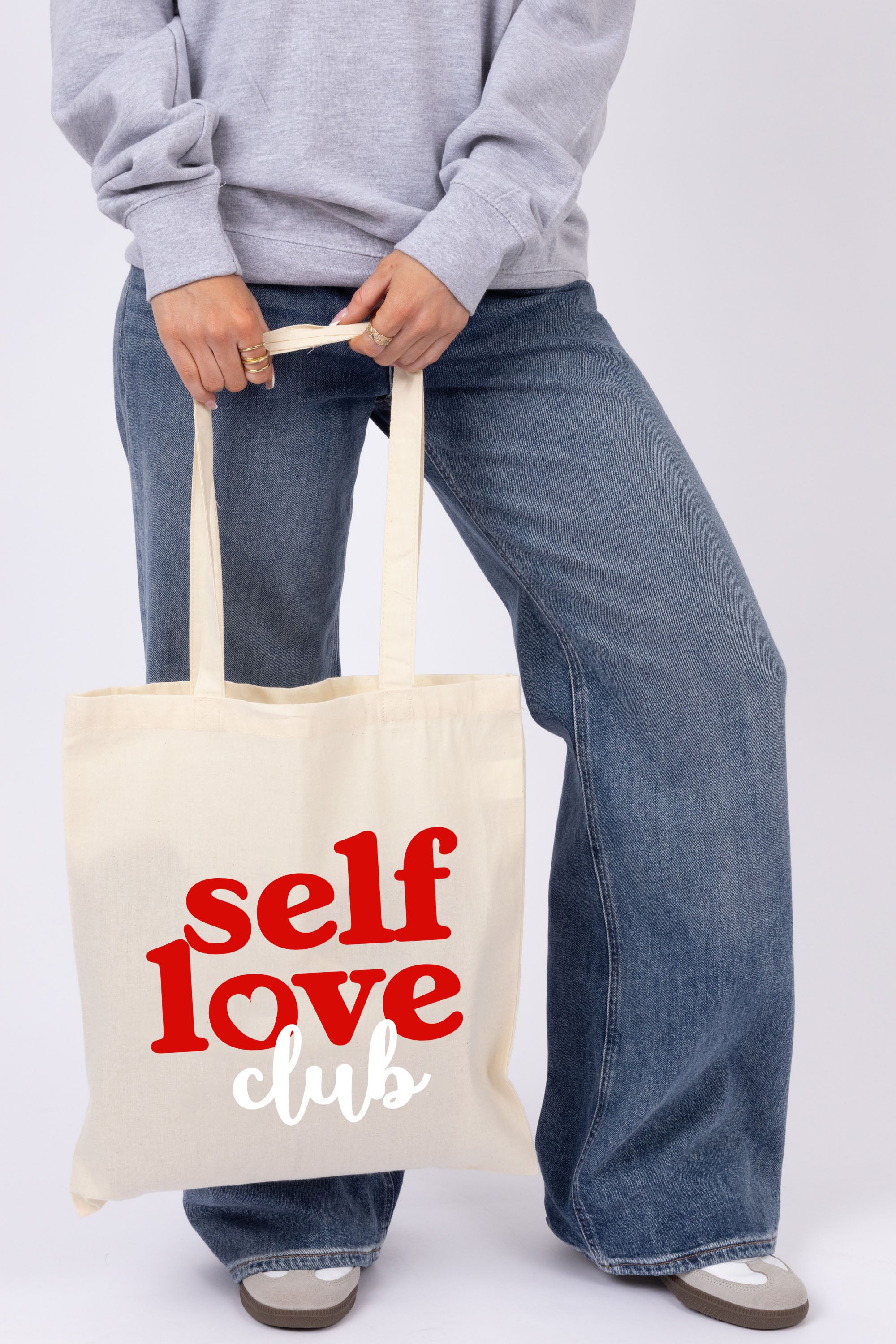 Self Love Club Printed Cotton Long Handle Canvas Bag (Custom Pack)