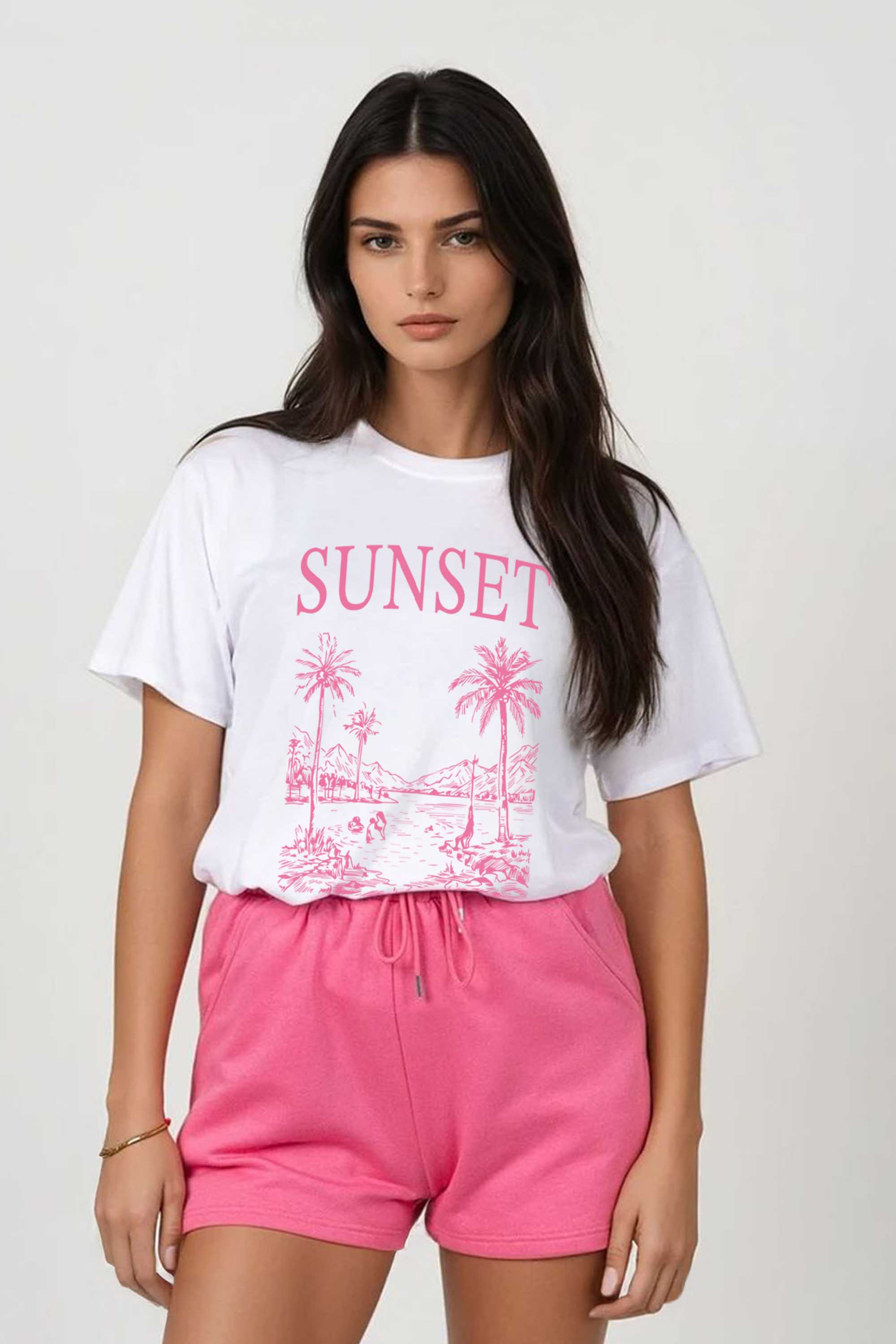 Regular Fit T-shirt LSF Short Sets In Sunset Print (Pack of 4 Sets)