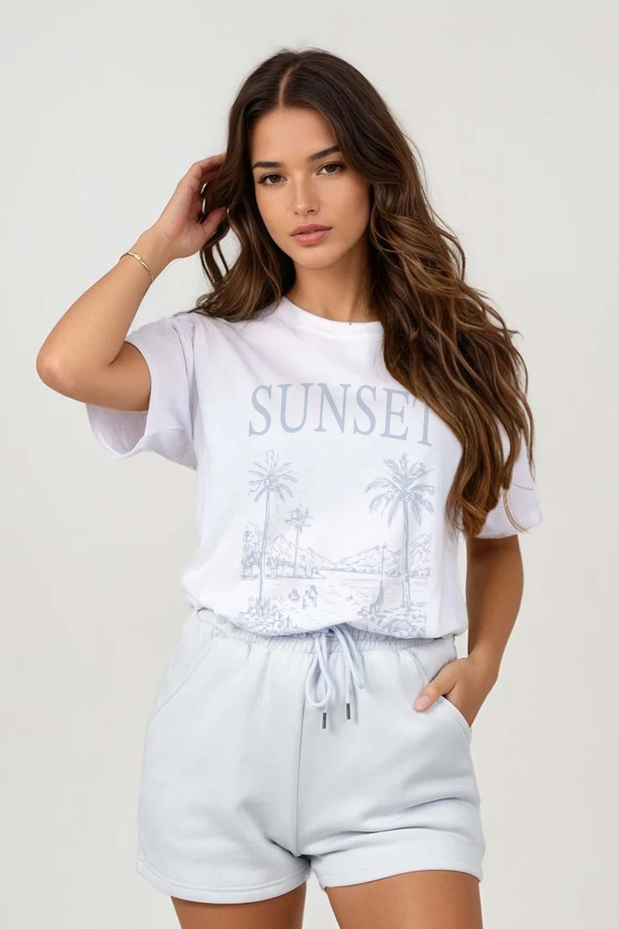 Regular Fit T-shirt LSF Short Sets In Sunset Print (Pack of 4 Sets)