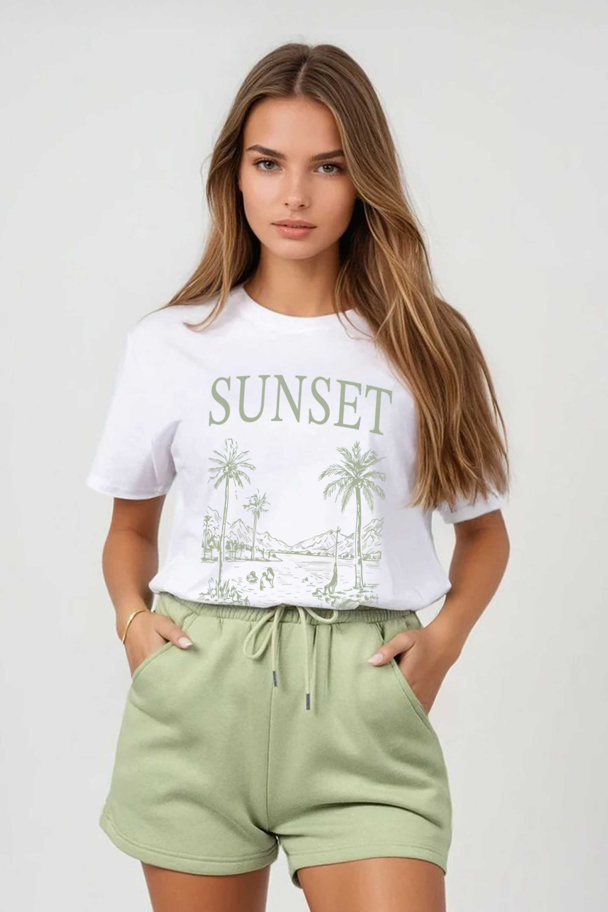 Regular Fit T-shirt LSF Short Sets In Sunset Print (Pack of 4 Sets)