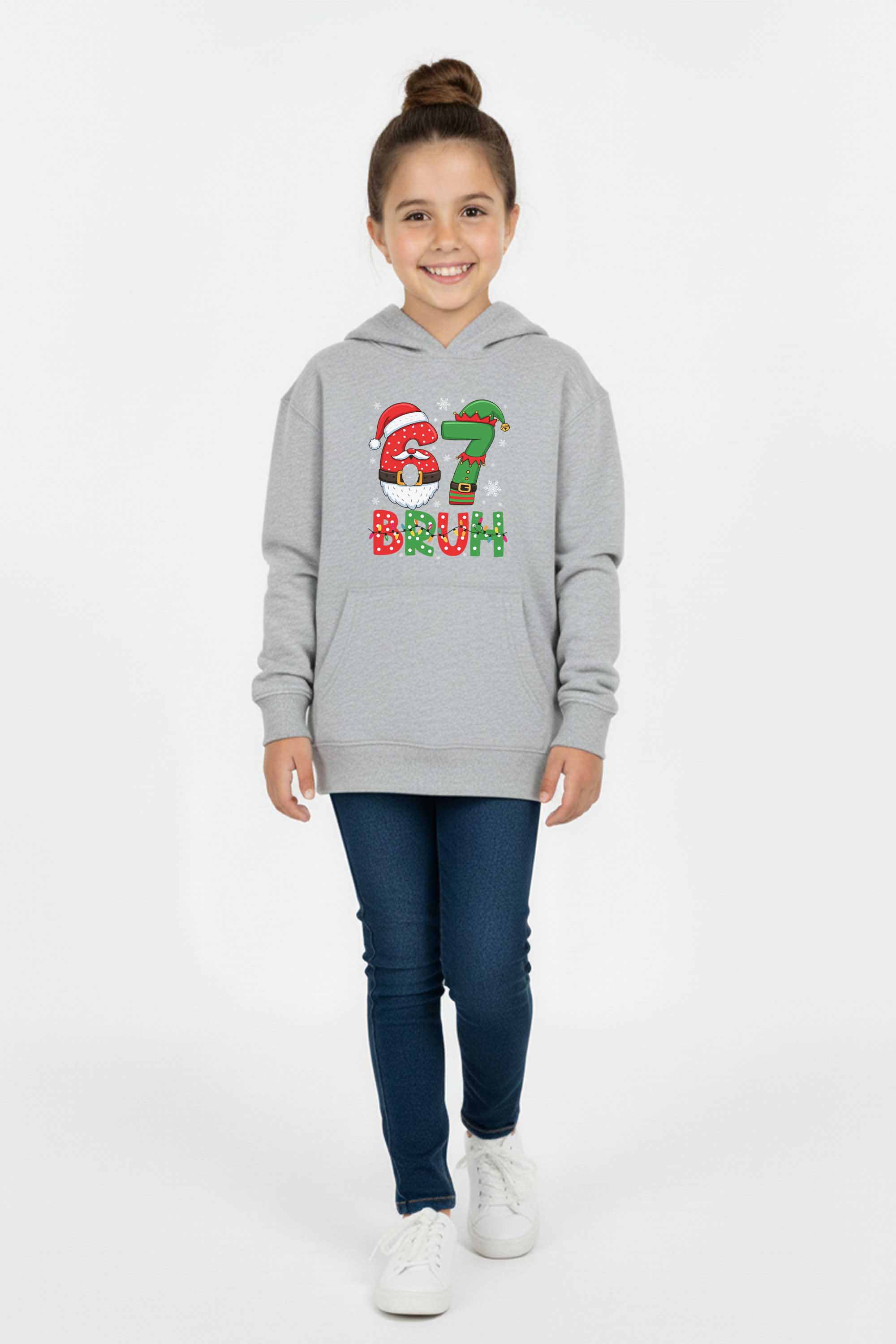 Kids 67 BRUH Christmas Graphic Printed Hoodie