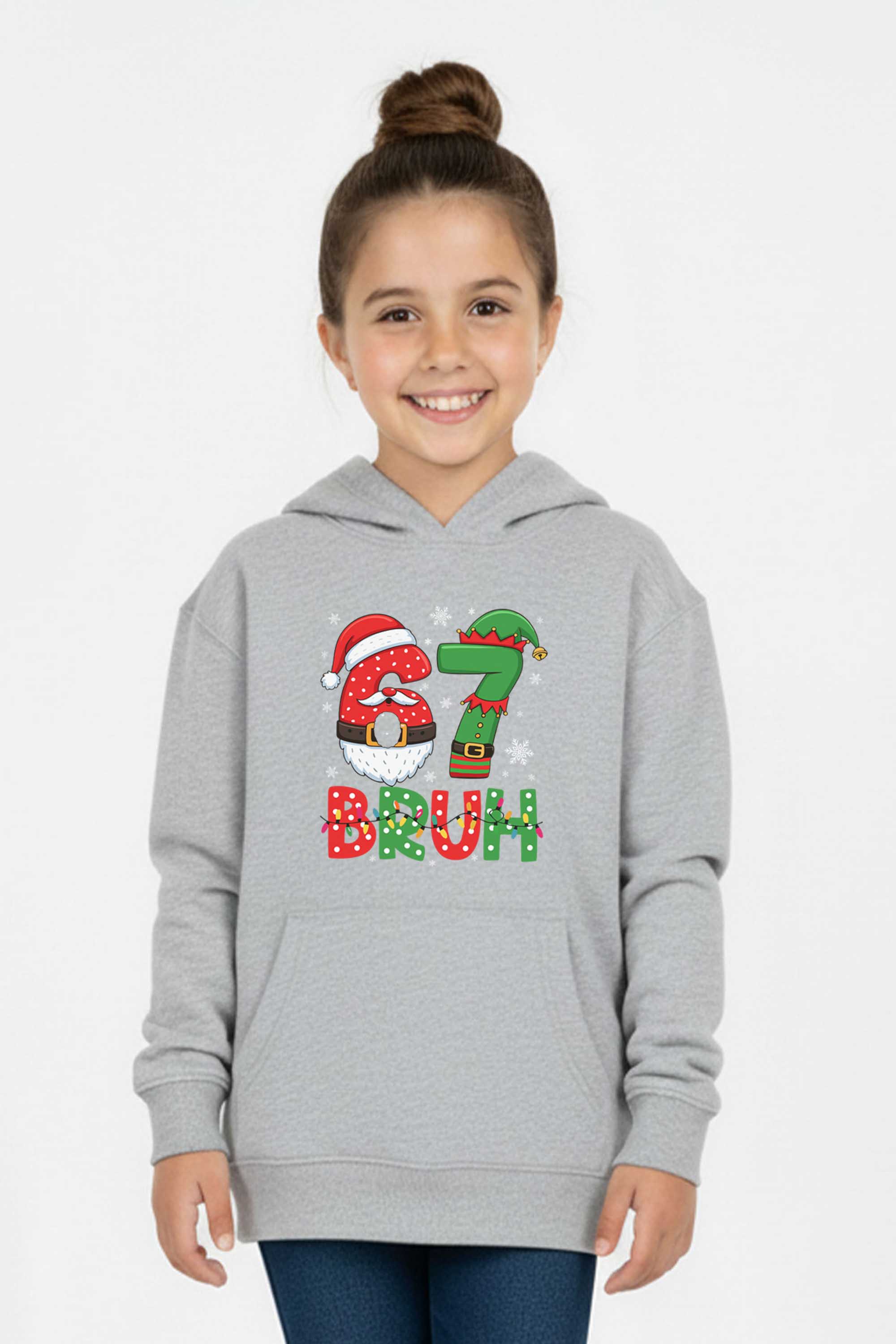 Kids 67 BRUH Christmas Graphic Printed Hoodie