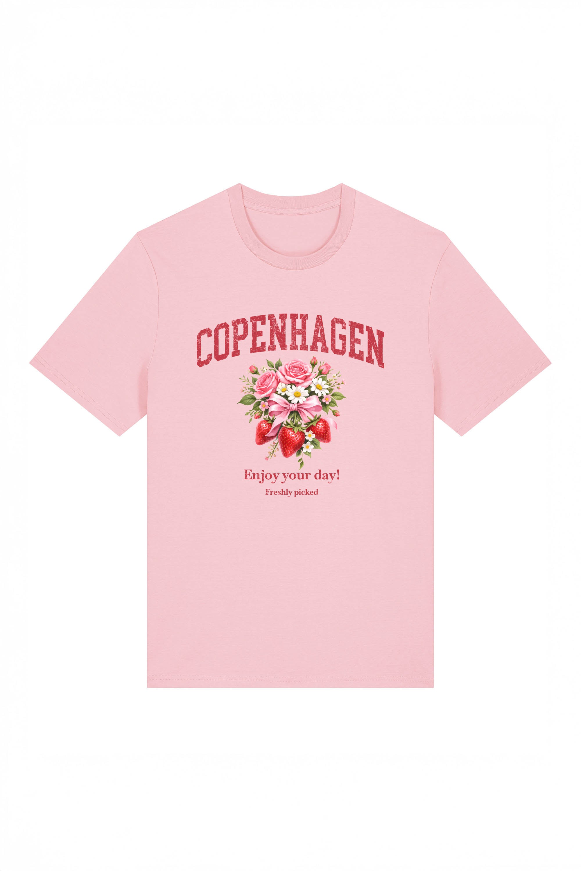 180 GSM Unisex Organic Copenhagen Strawberry Floral Printed T-Shirt