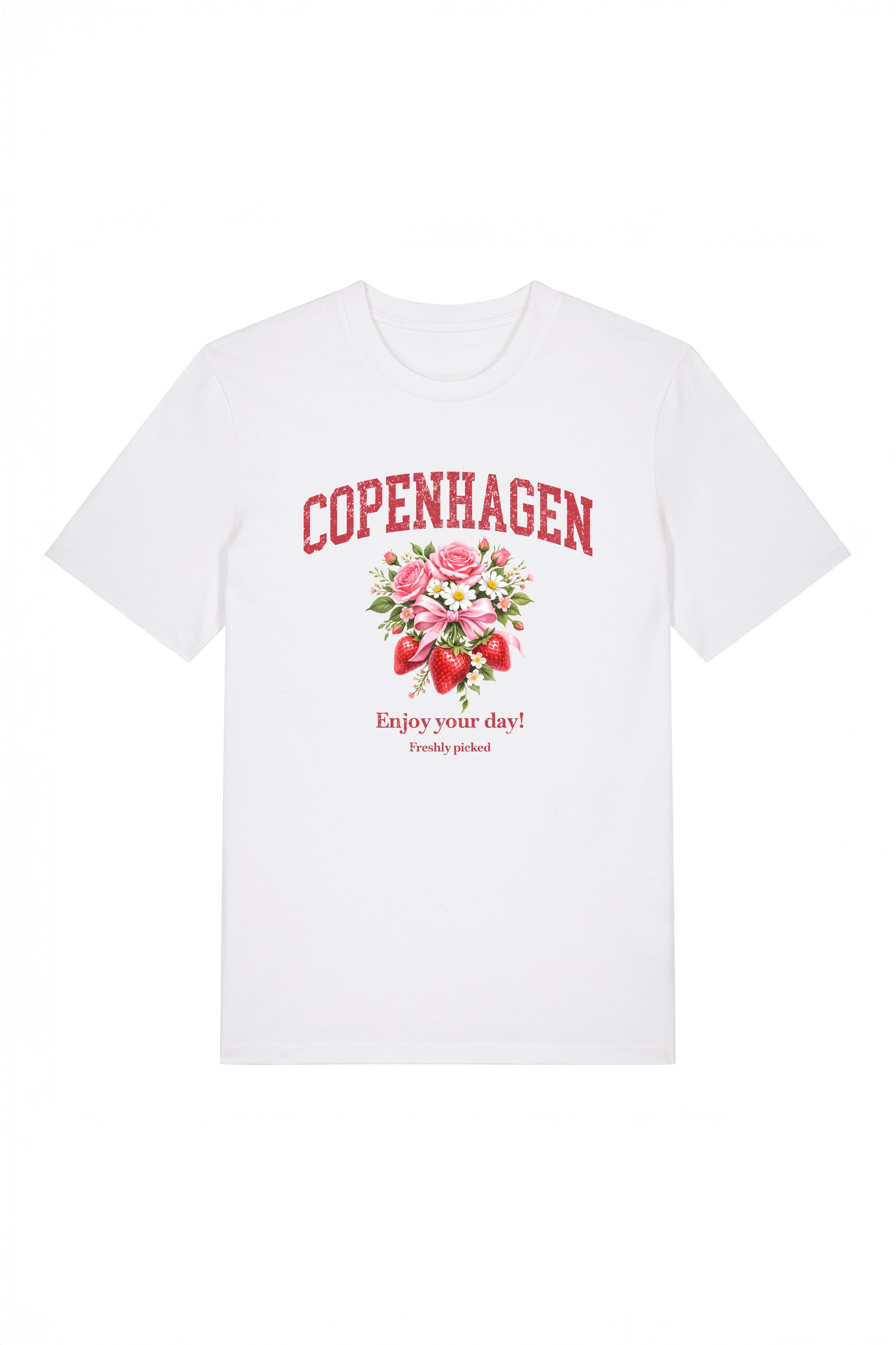 180 GSM Unisex Organic Copenhagen Strawberry Floral Printed T-Shirt