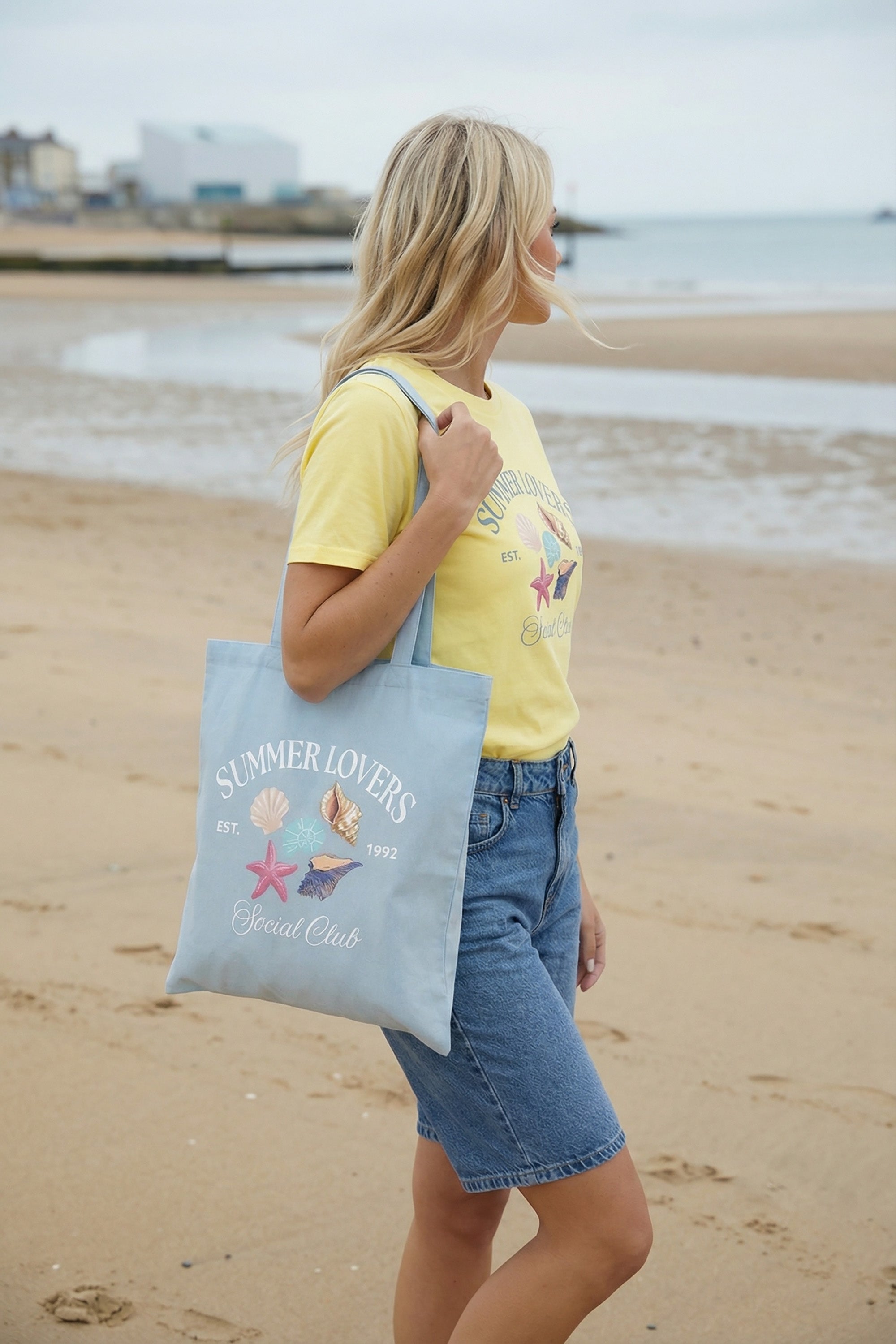 Summer Lovers Sea Shell Printed Cotton Tote Bag