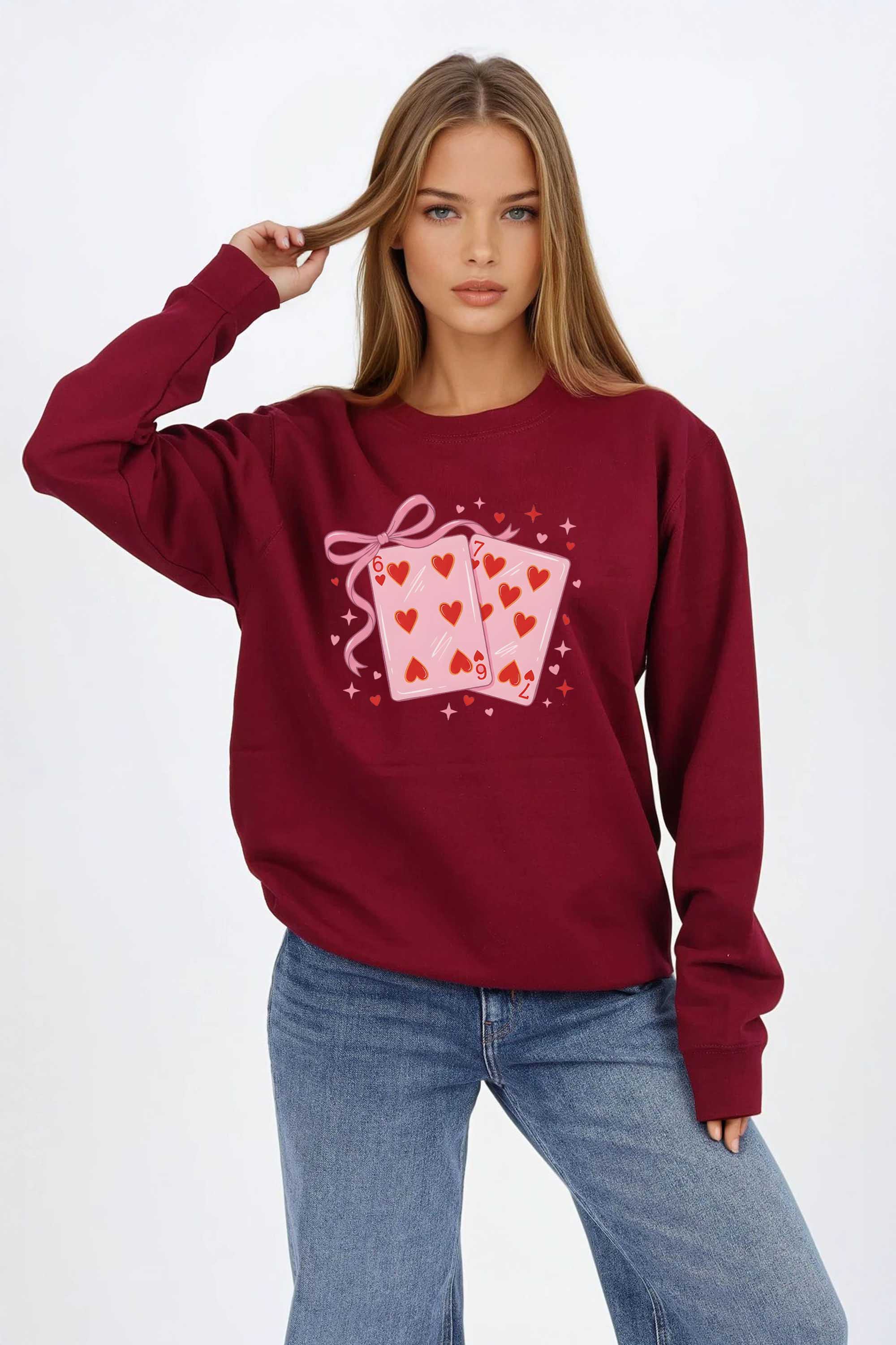 Valentine 67 Playing Cards Printed Sweatshirt