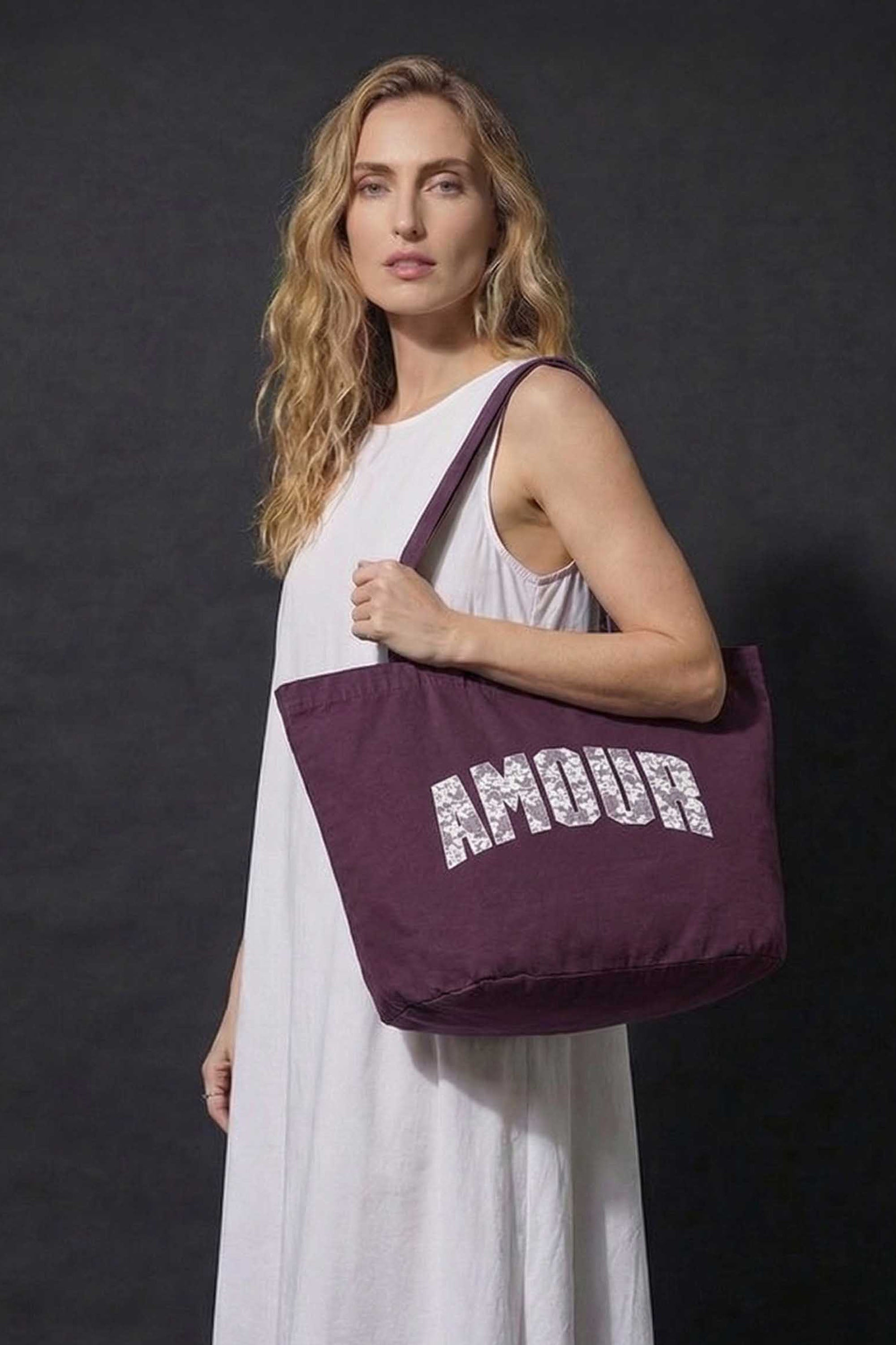 340gsm Acid Washed Oversized Amour Lace Printed Cotton Tote Bag