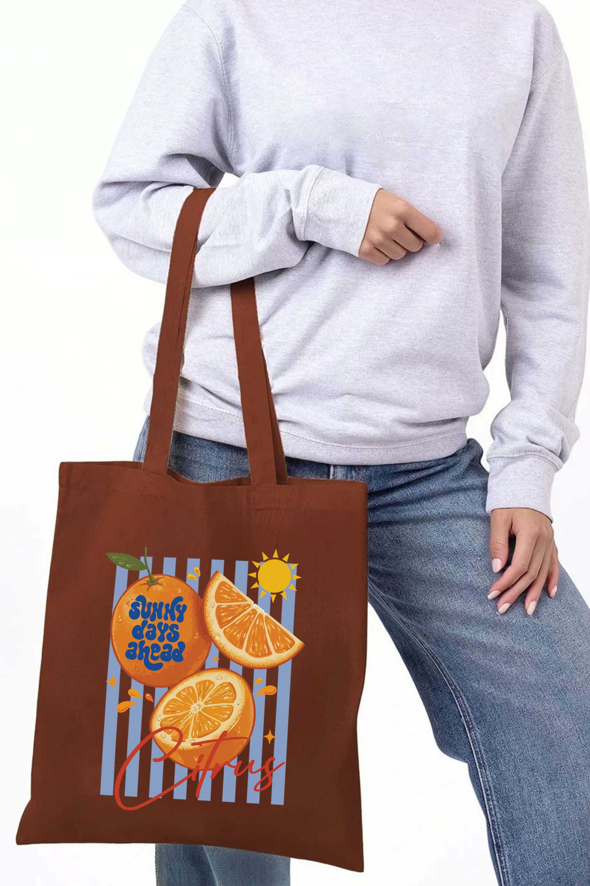 Retro Citrus Orange Printed Tote Bag