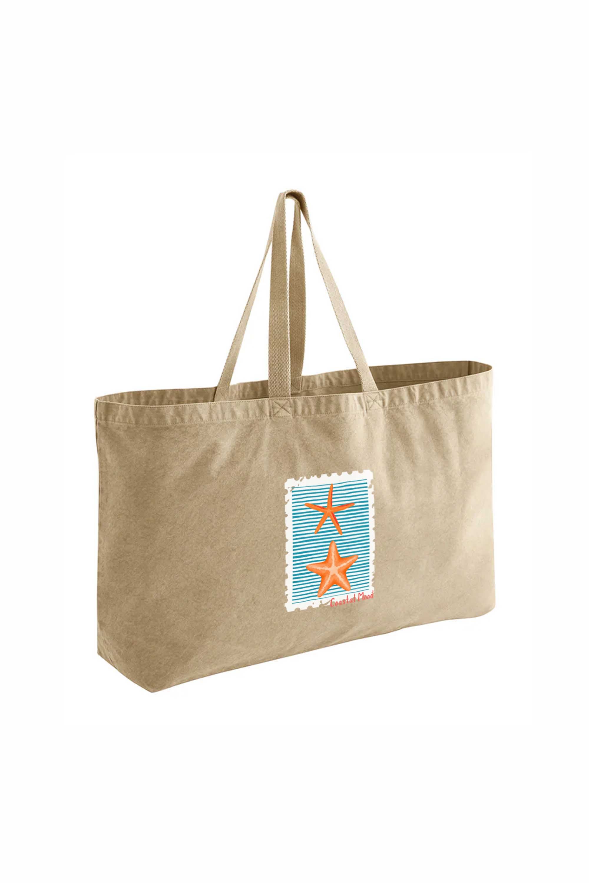 407gsm Acid Washed Coastal Mood Printed Oversized Cotton Tote Bag