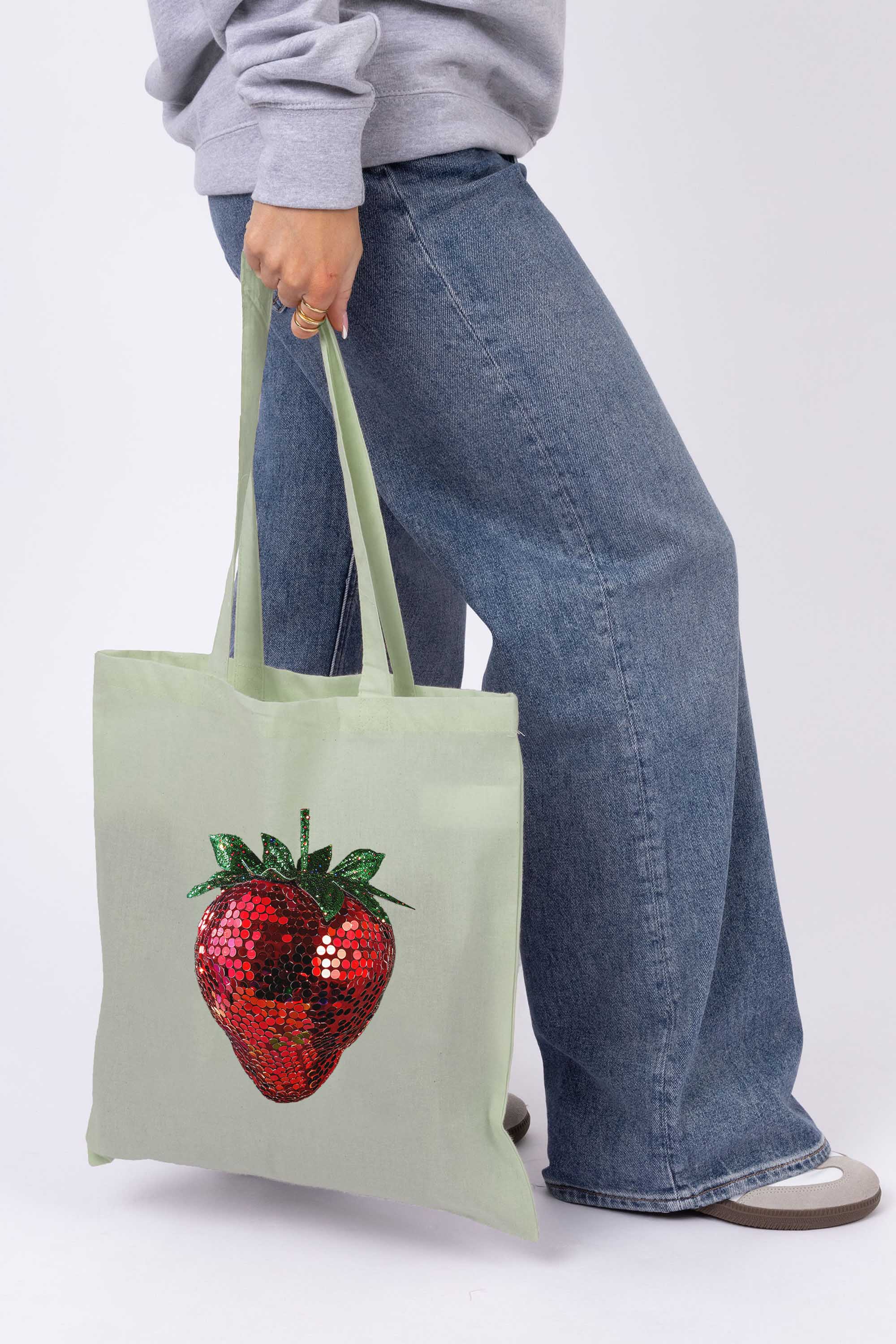 Disco Strawberry Graphic Printed Cotton Tote Bag