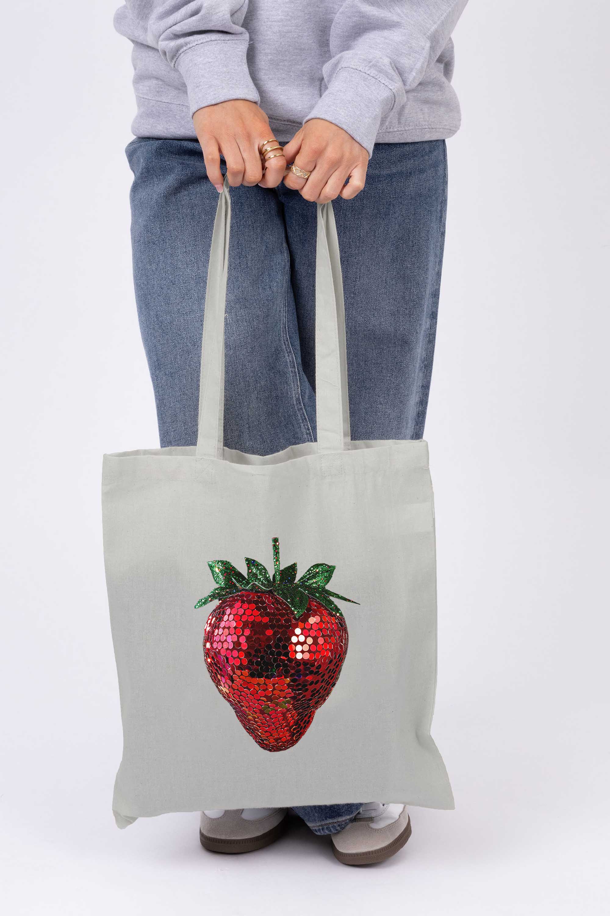 Disco Strawberry Graphic Printed Cotton Tote Bag