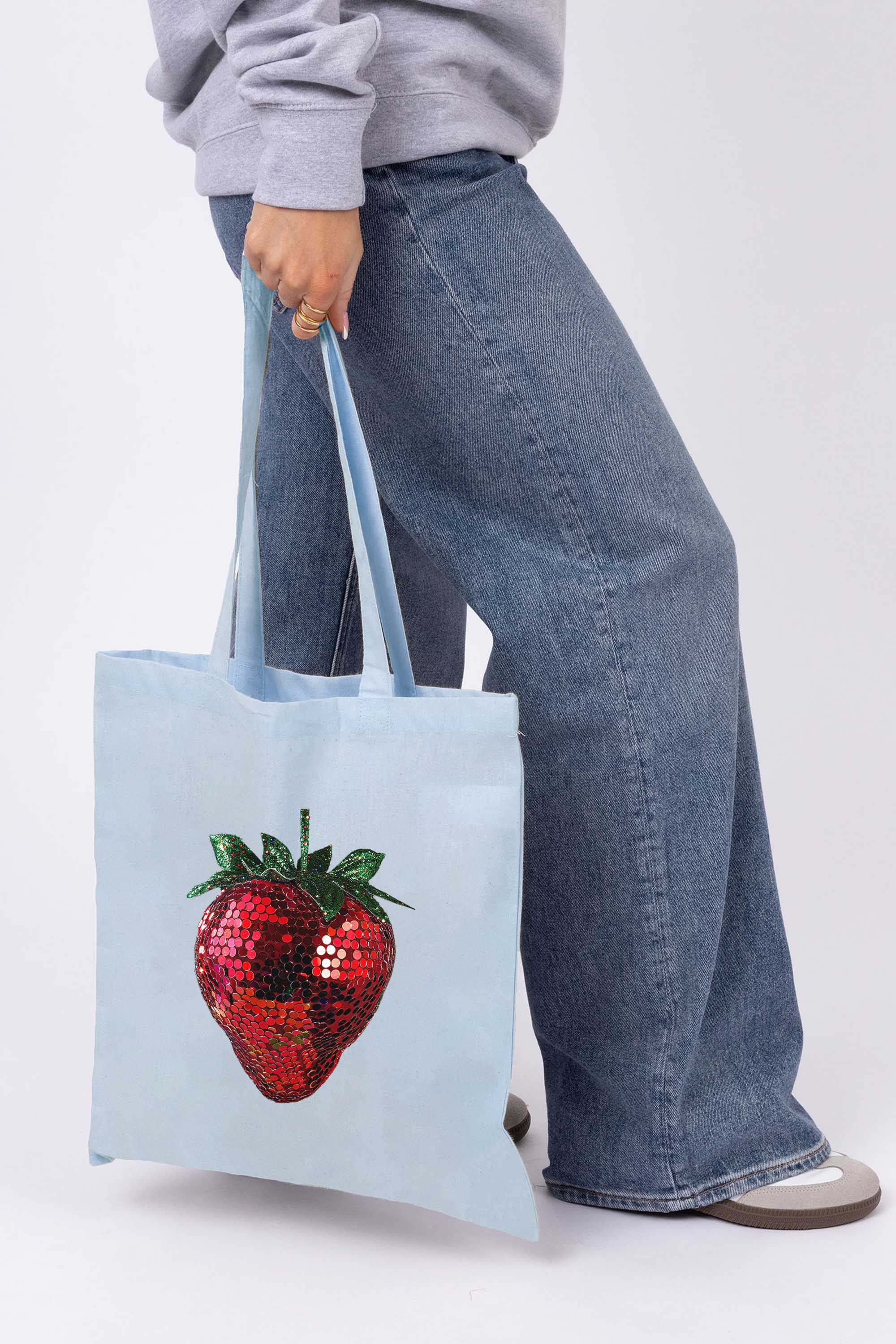 Disco Strawberry Graphic Printed Cotton Tote Bag