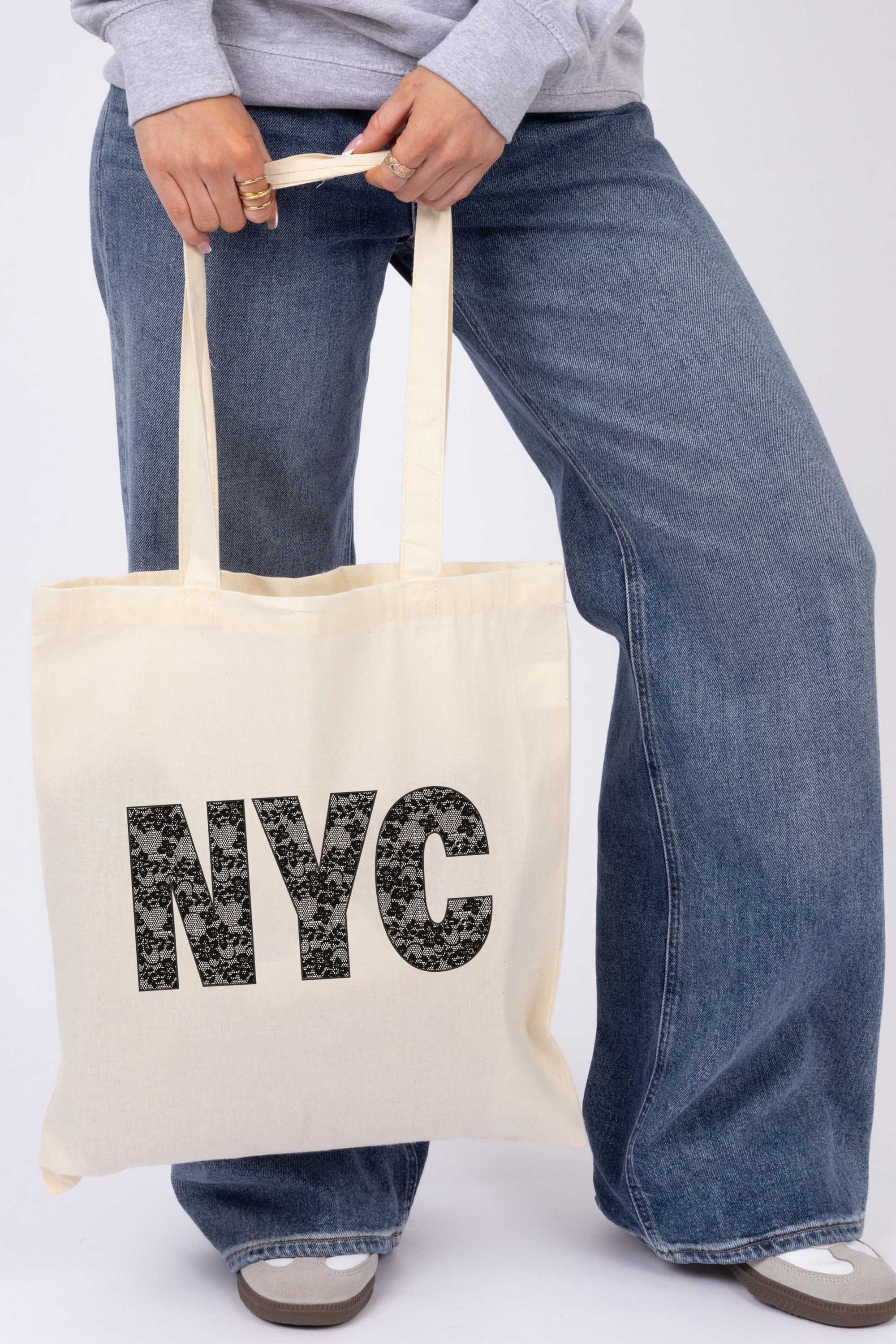 NYC Lace Graphic Printed Cotton Tote Bag