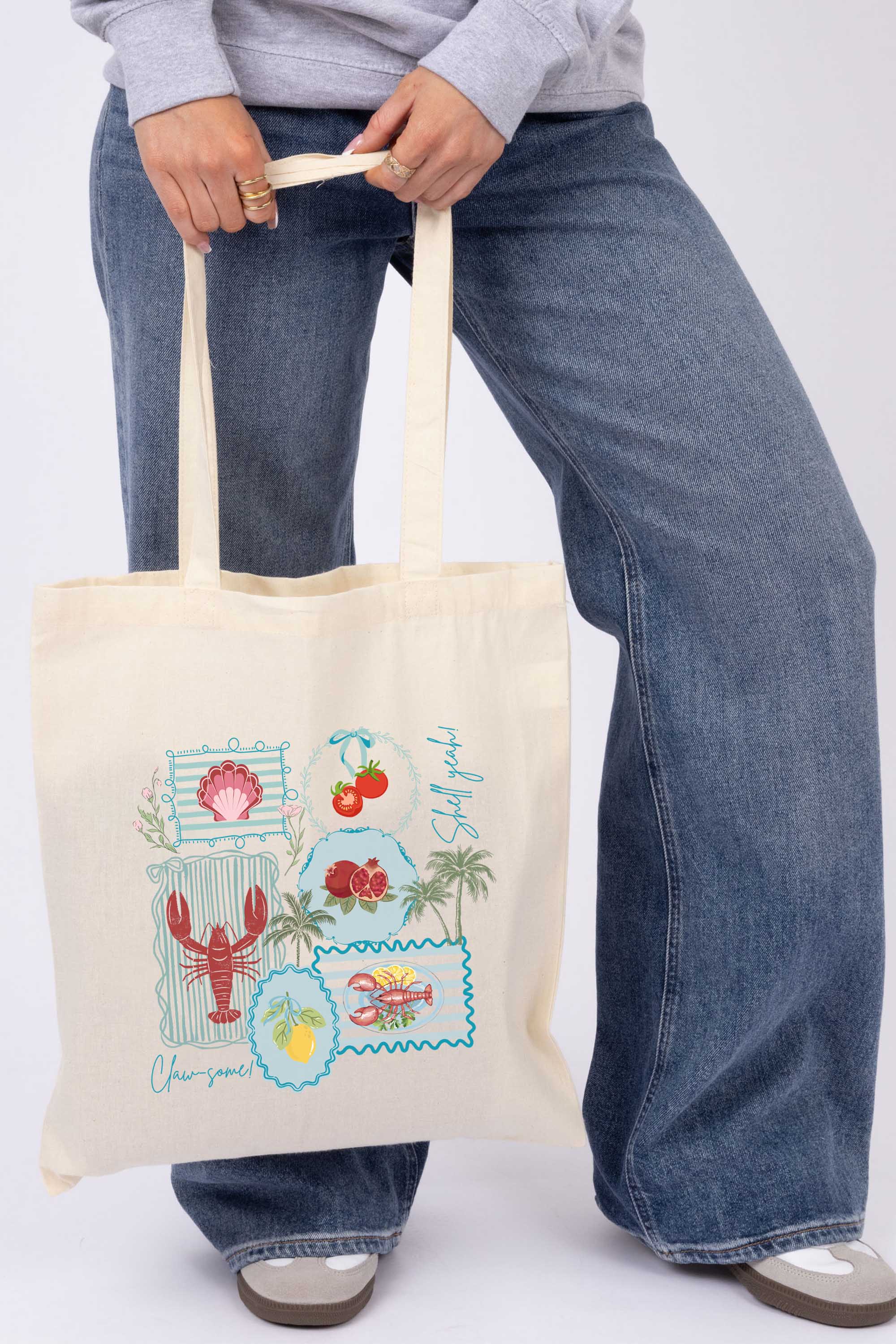 Coastal Postcard Collection Graphic Printed Cotton Tote Bag