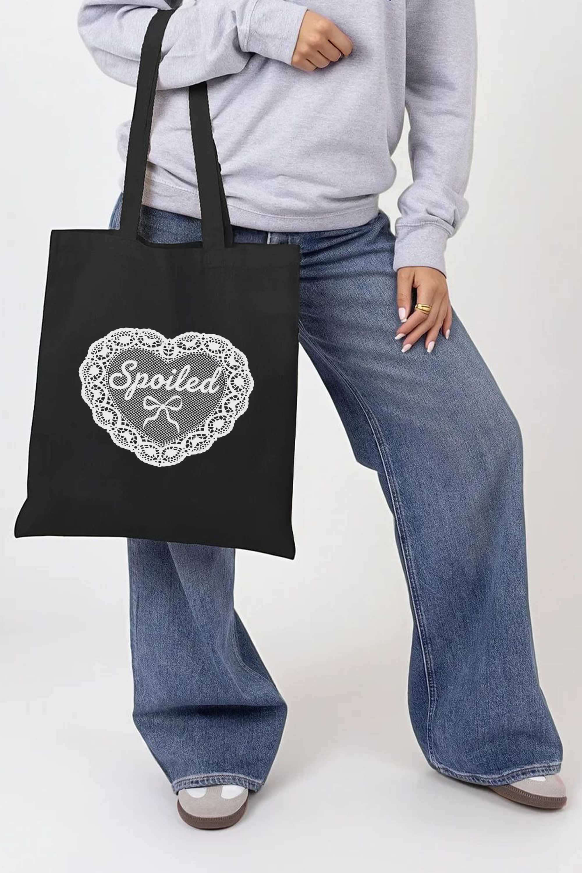 Spoiled Lace Heart Printed Cotton Tote Bag