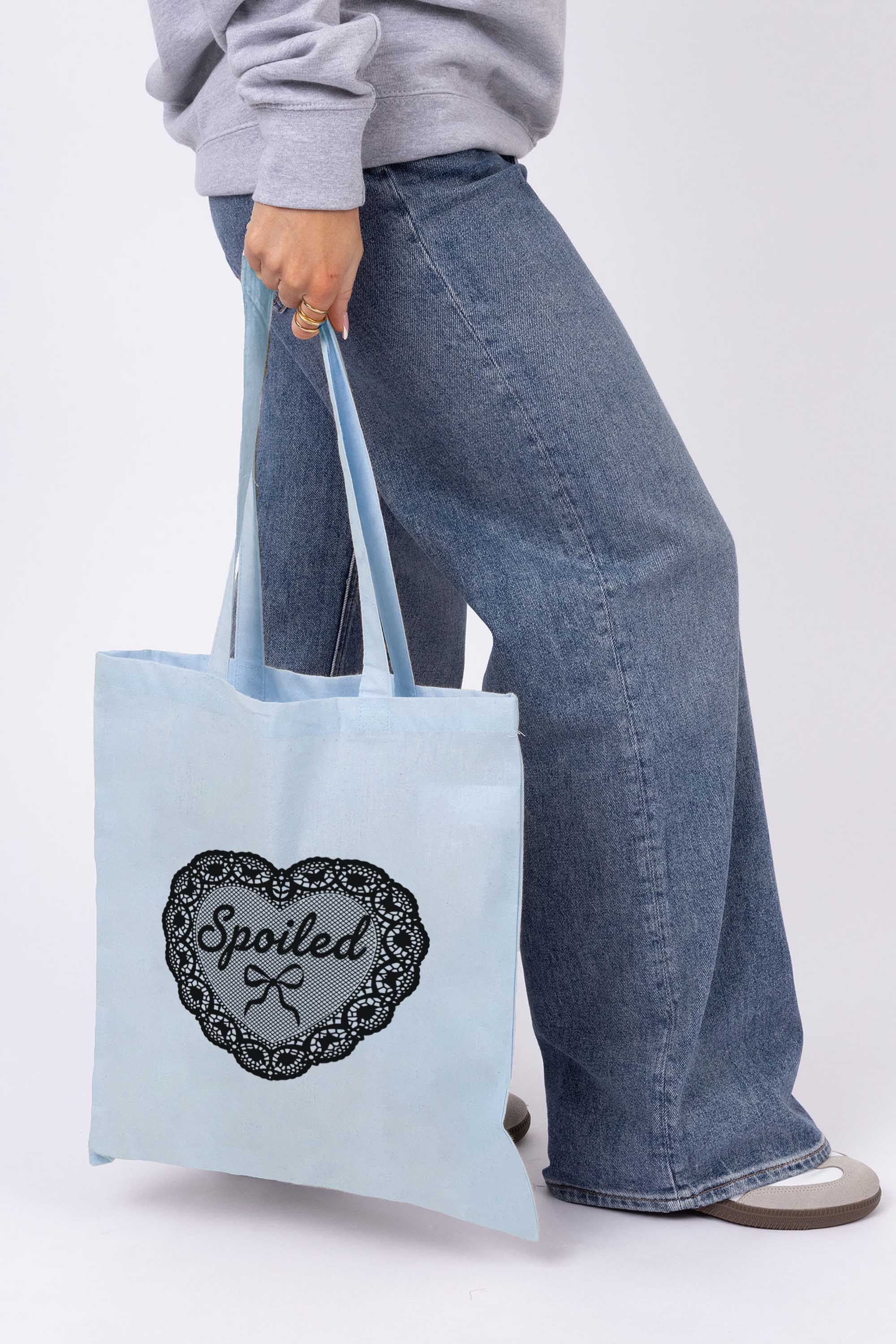 Spoiled Lace Heart Printed Cotton Tote Bag