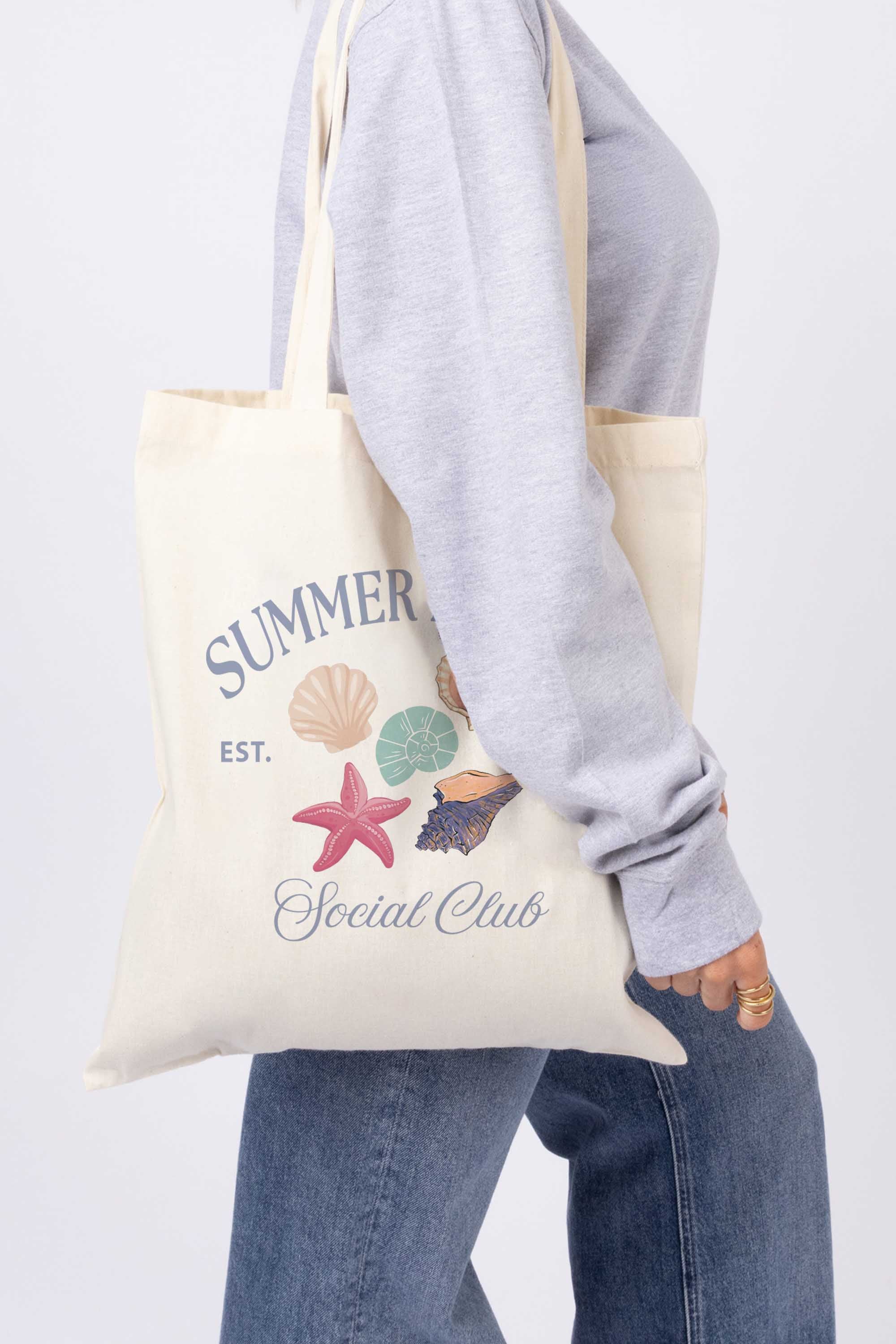 Summer Lovers Sea Shell Printed Cotton Tote Bag