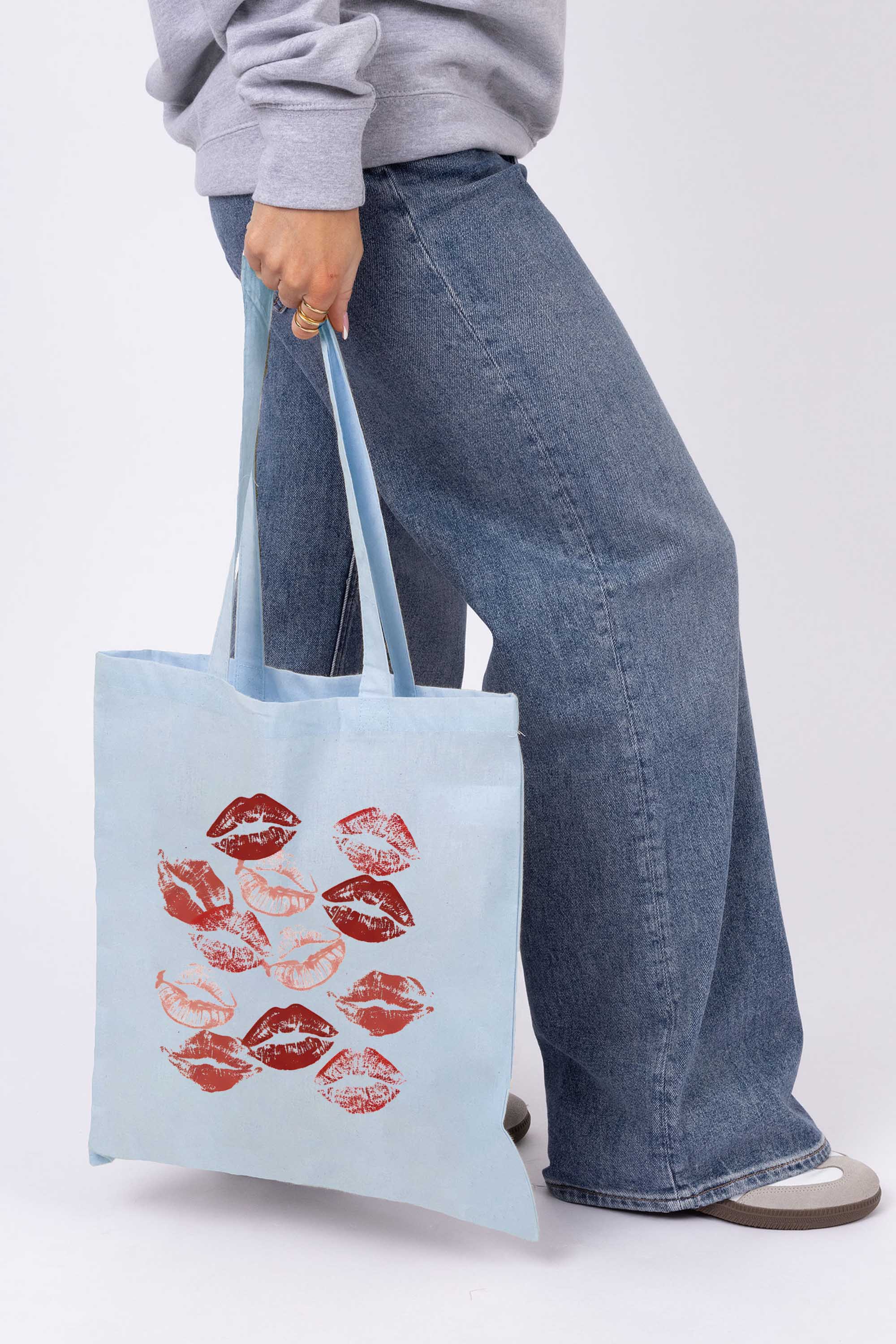 Valentine Trendy Lips Printed Cotton Tote Bag