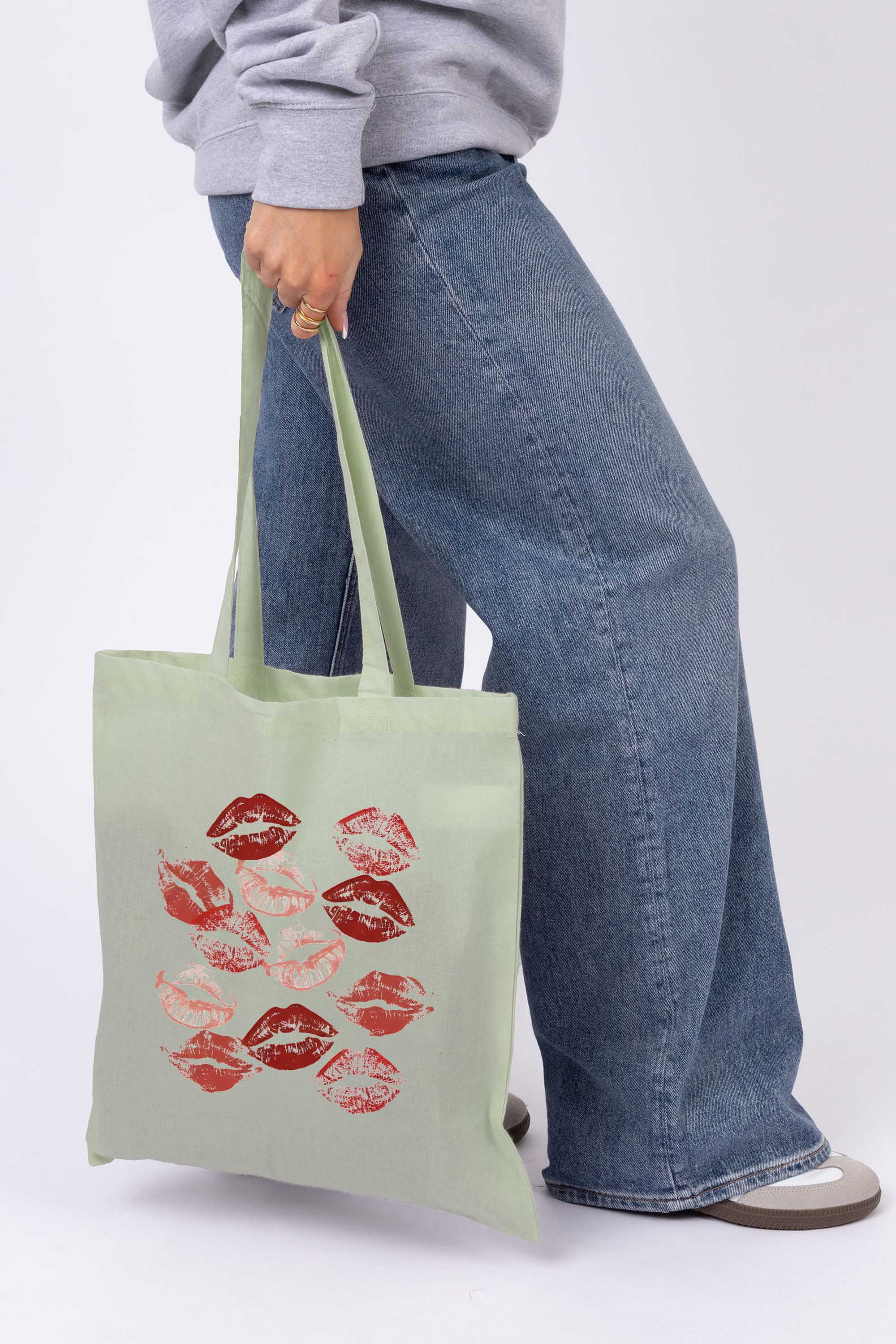 Valentine Trendy Lips Printed Cotton Tote Bag