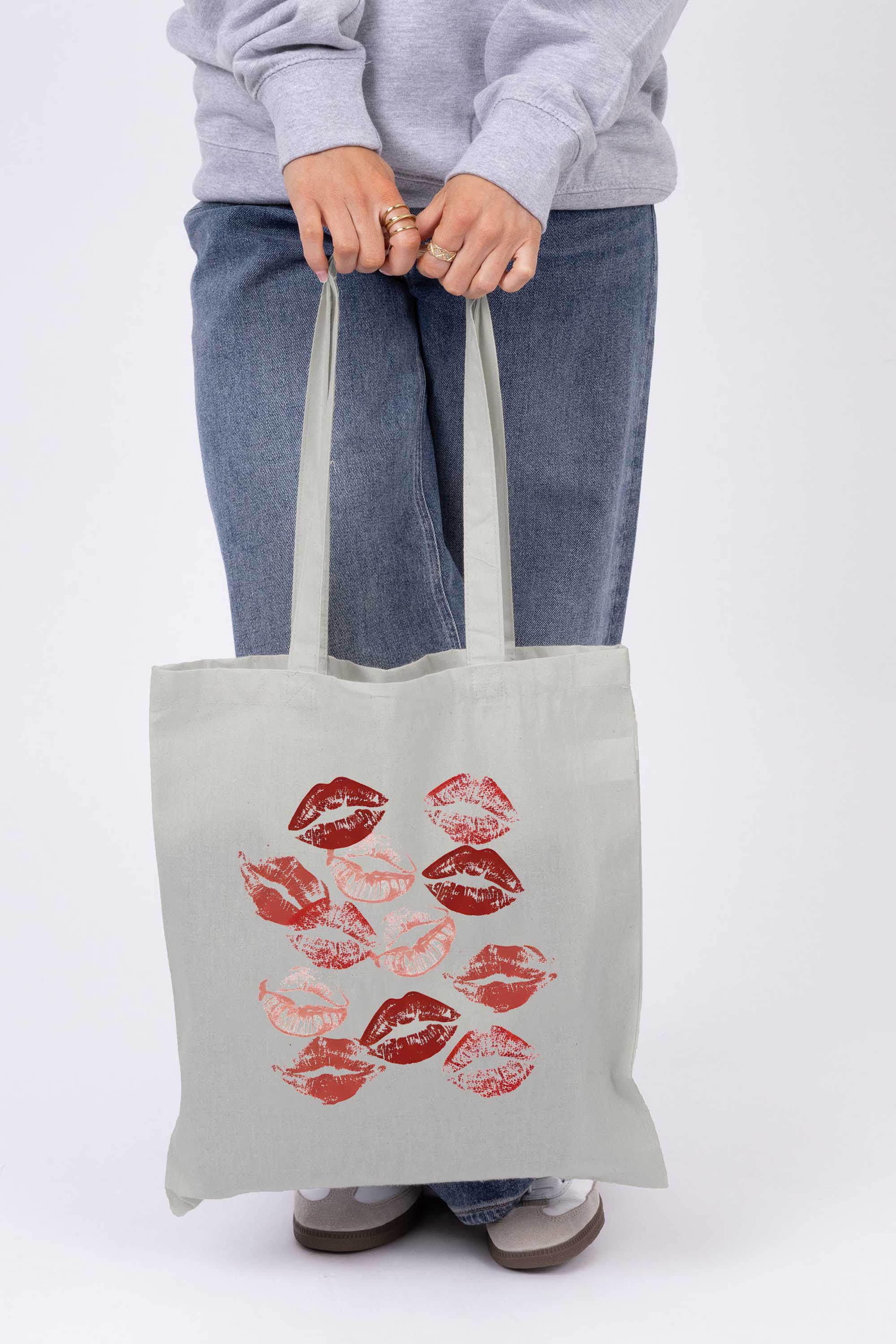 Valentine Trendy Lips Printed Cotton Tote Bag