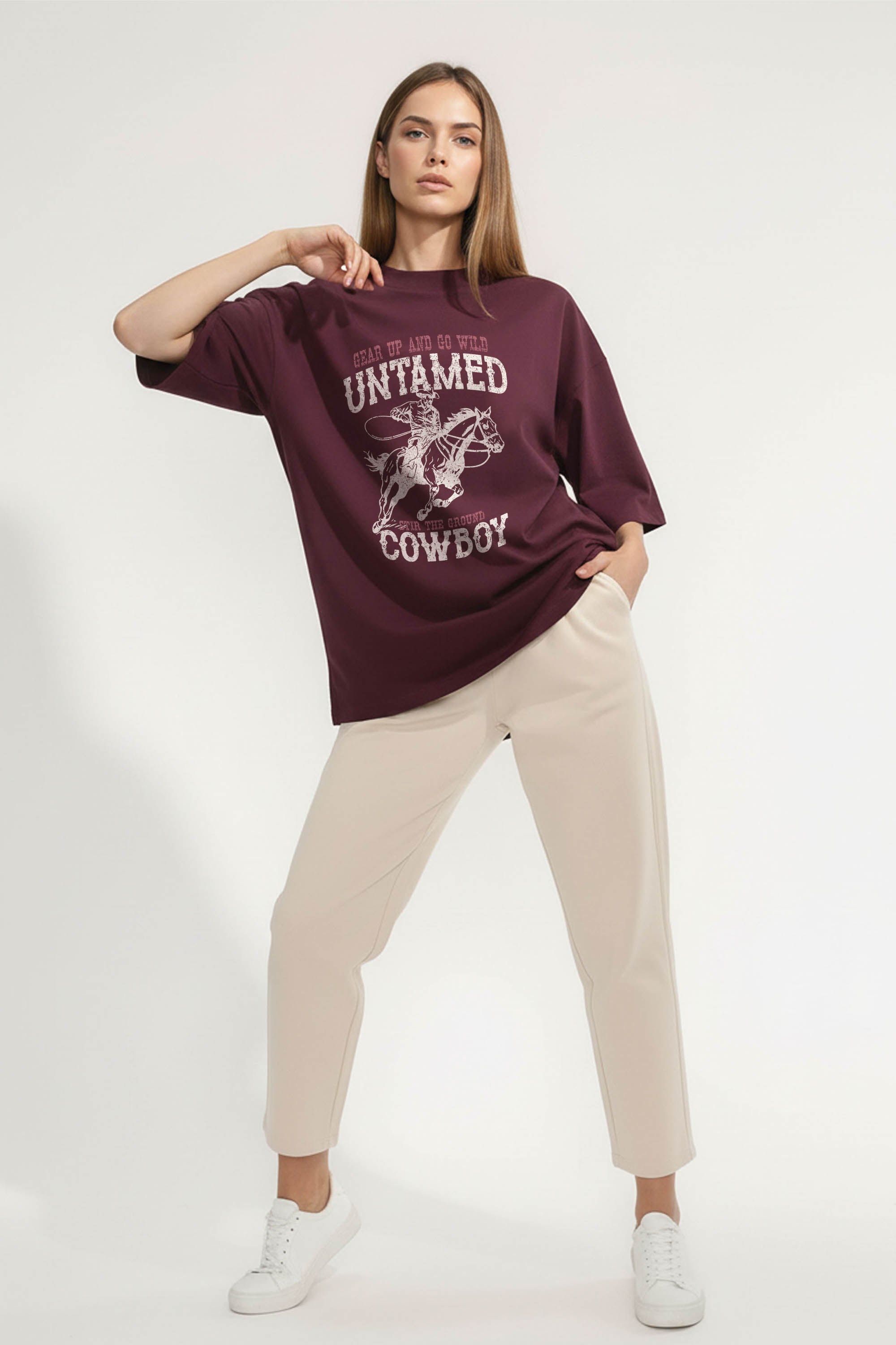 220GSM Oversized T-Shirt In Untamed Cowboy Print