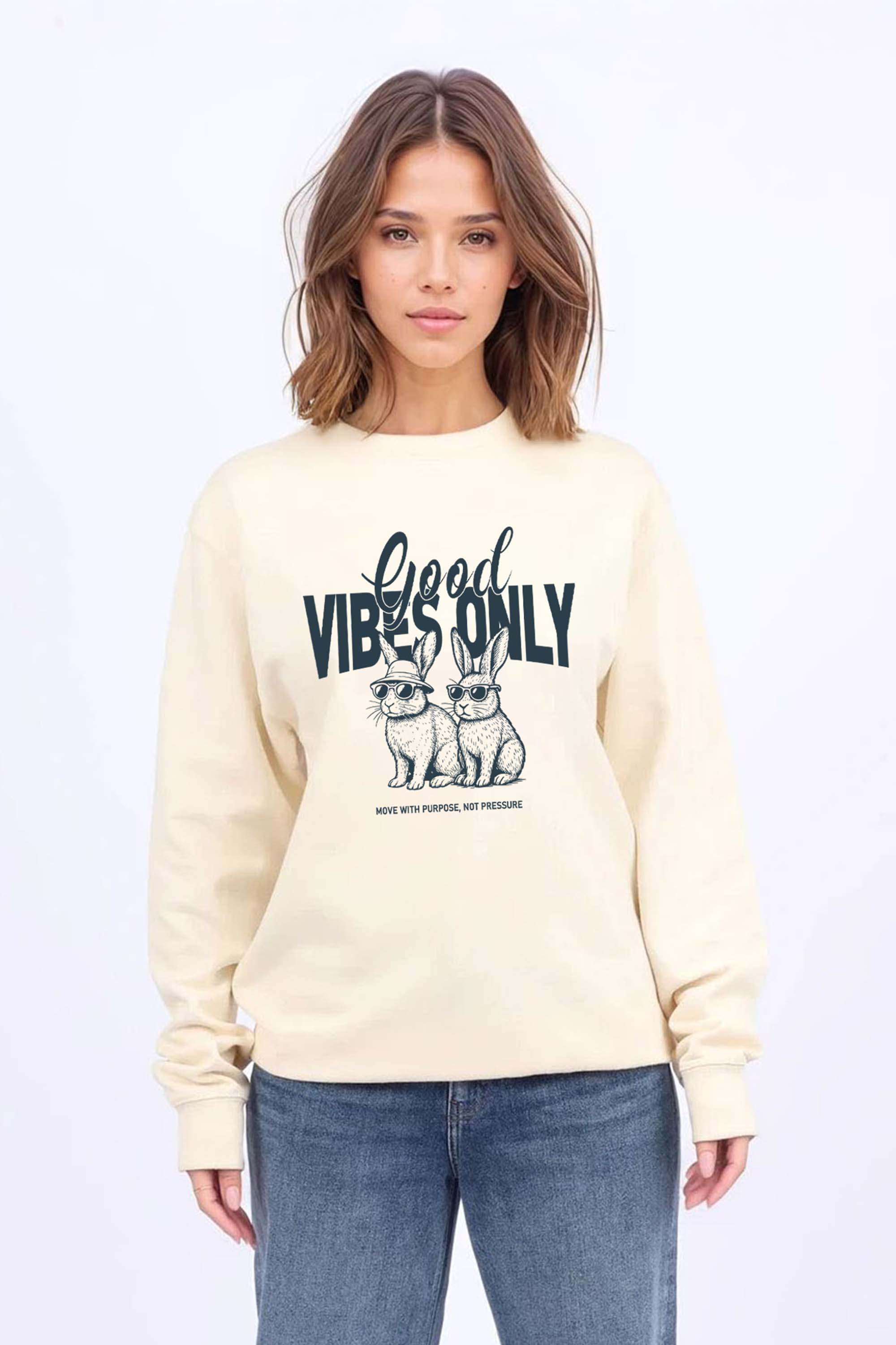 Good Vibes Only Bunny Printed Sweatshirt