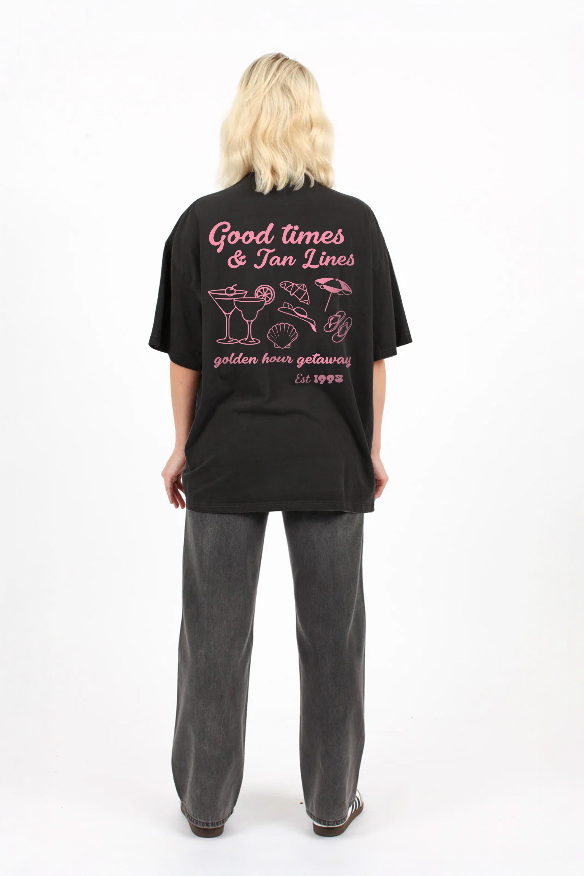 150GSM Oversized Washed T-Shirts in Good Times Print (Custom Pack)